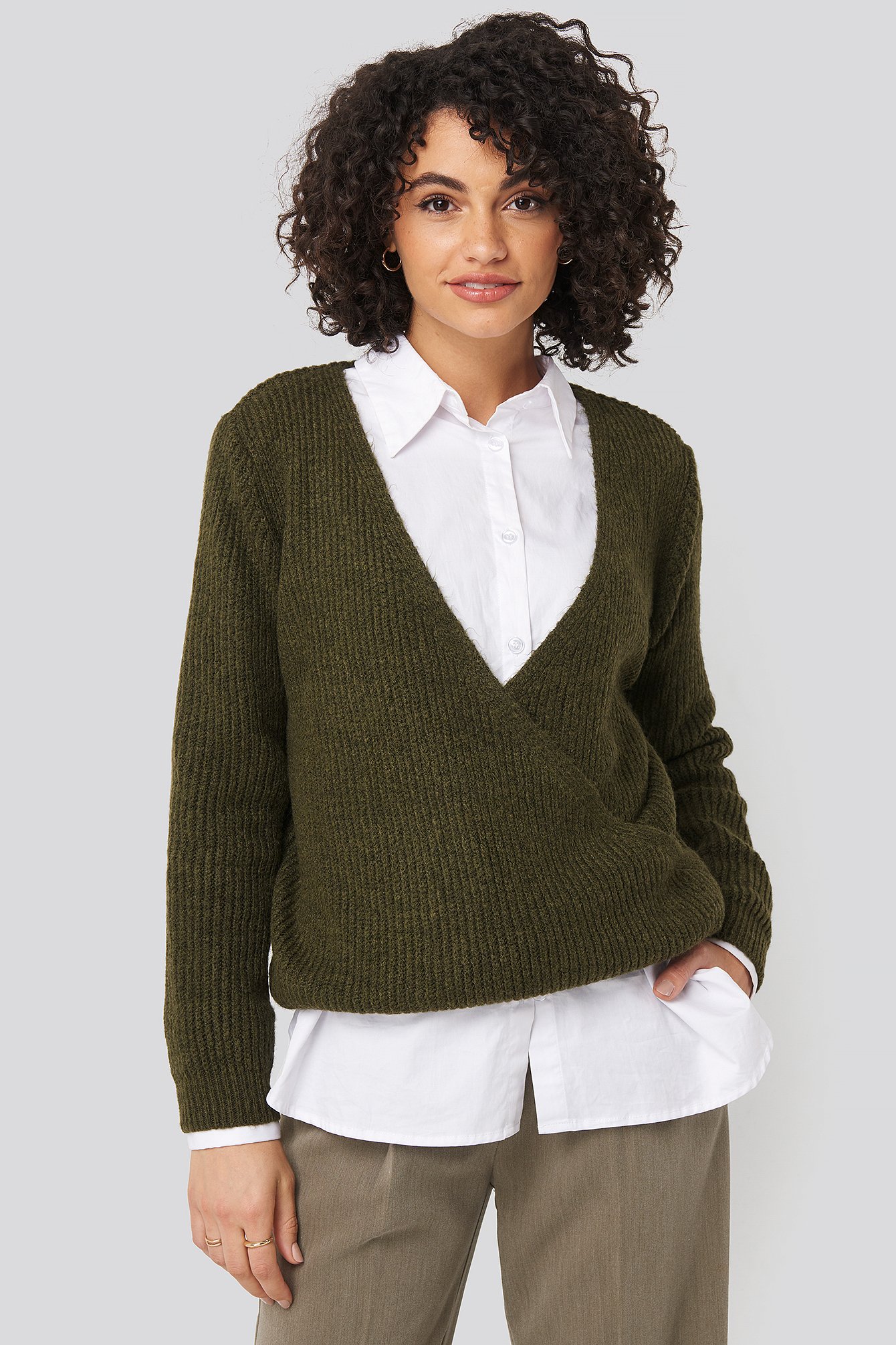 Khaki Double Breasted Knitted Sweater