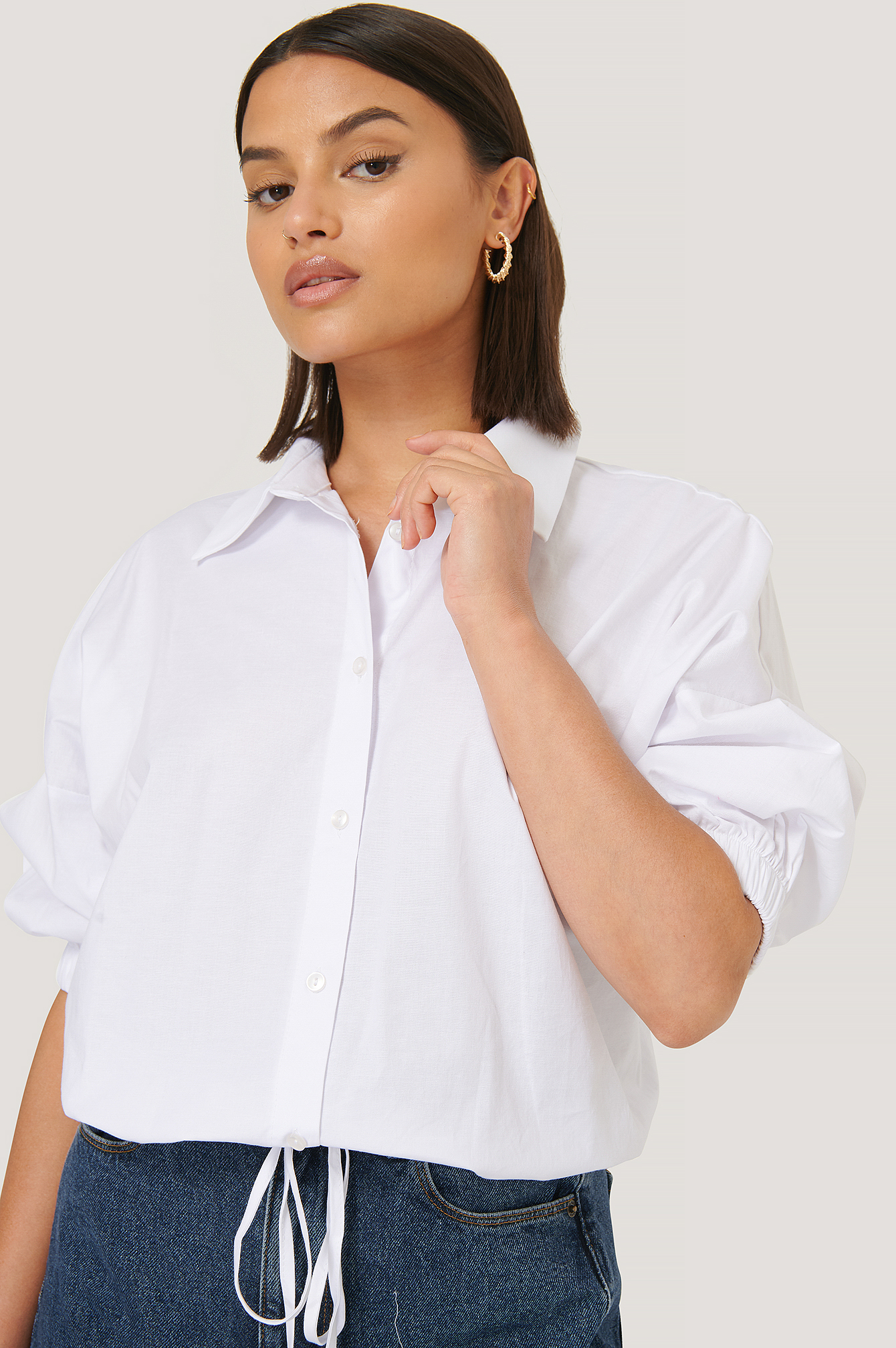 Drawstring Detail Shirt White