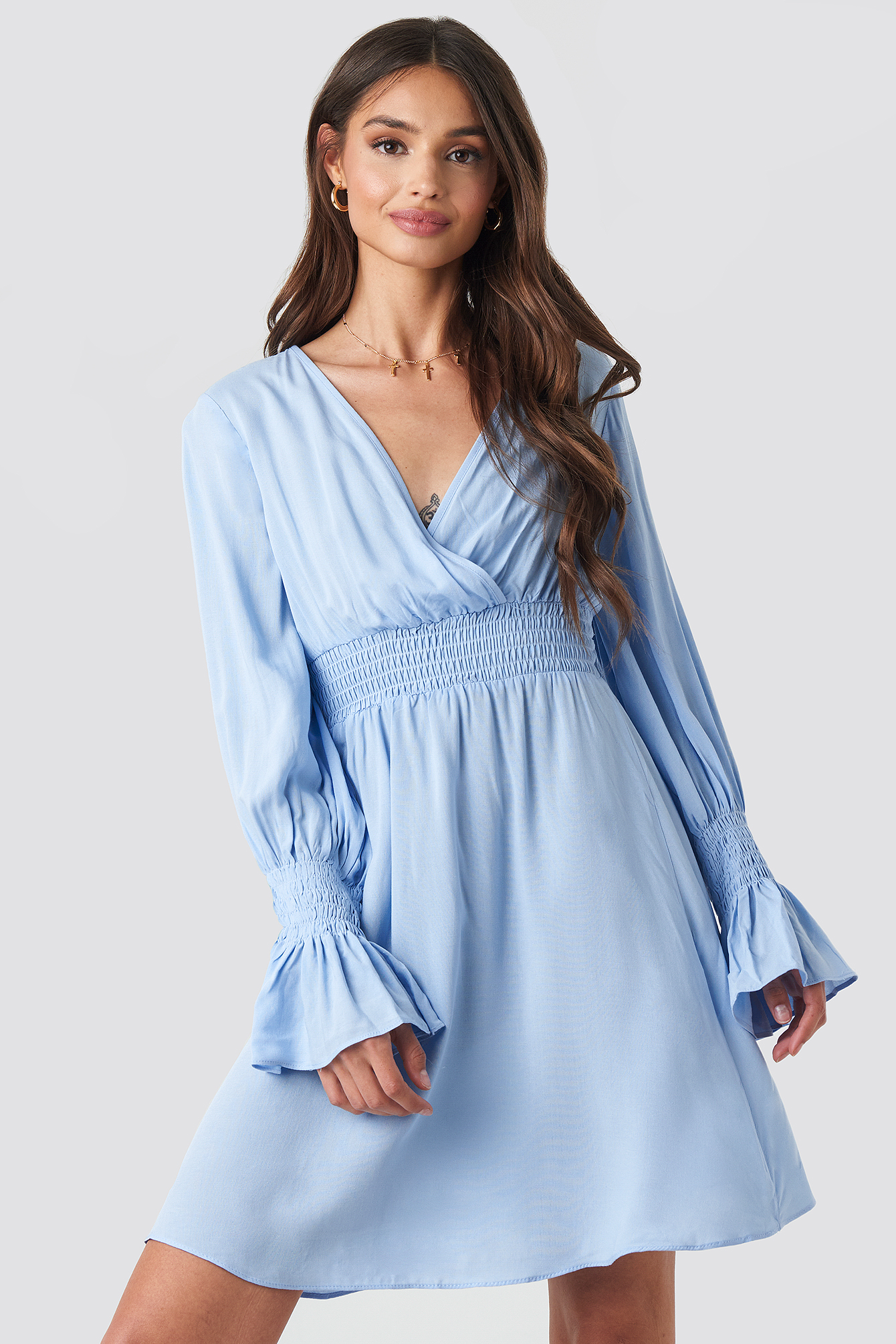 Elastic Waist LS Dress Blue
