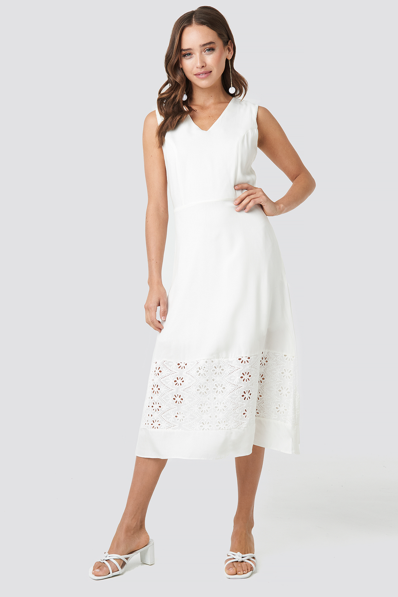 Embroidery Detail Midi Dress White | na-kd.com