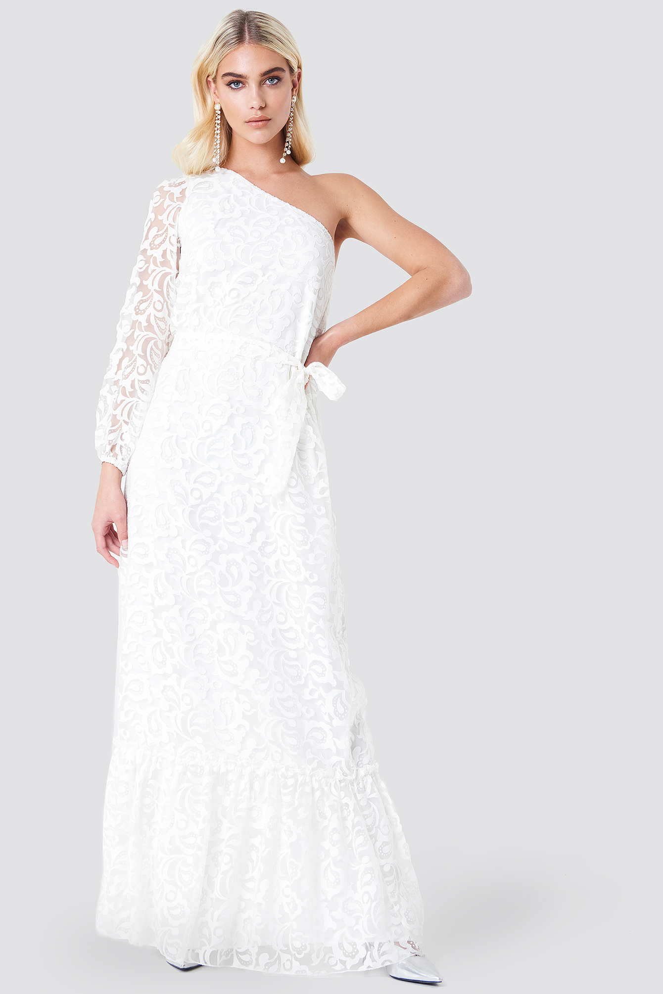 Floral One Shoulder Maxi Dress Ecru