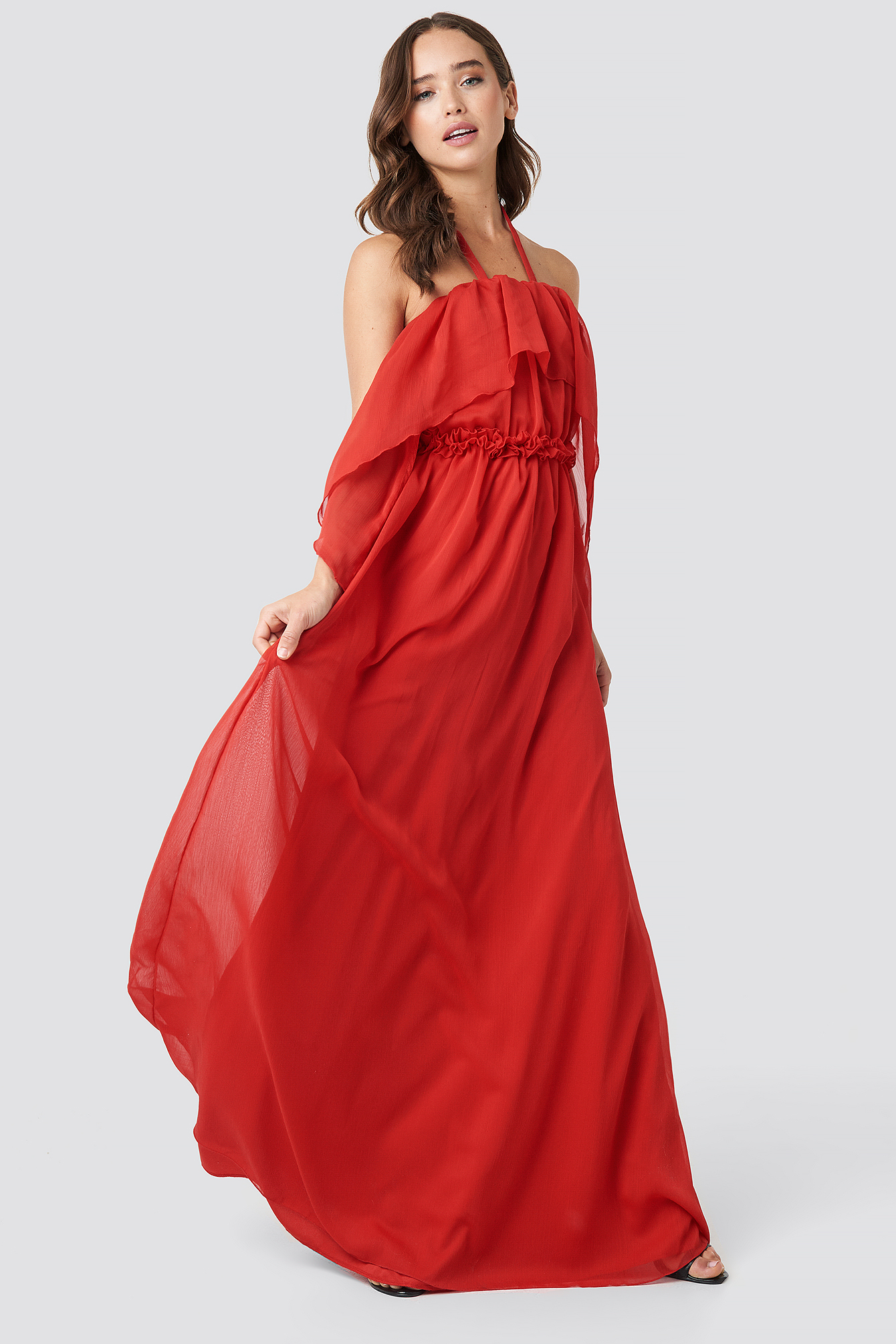 Flower Collar Evening Dress Vermilion