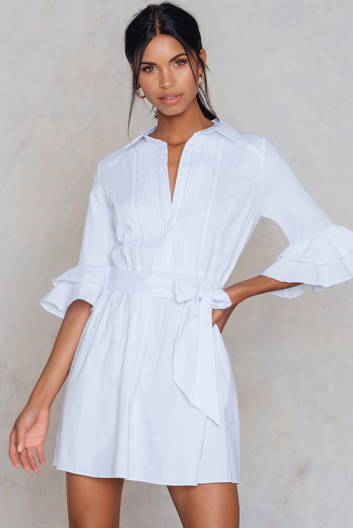 frill sleeve shirt dress
