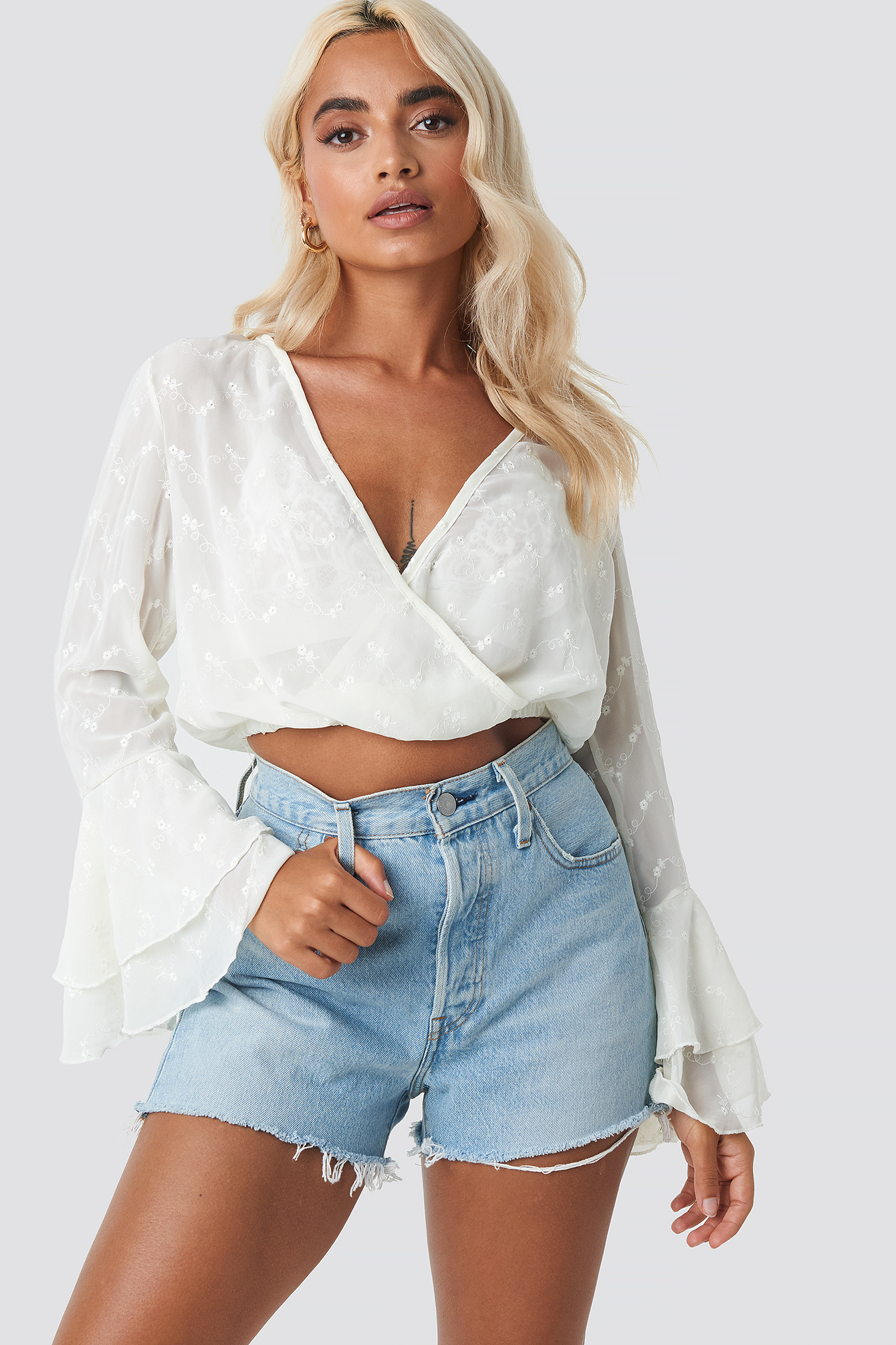 Frilly Double Breasted Blouse White Na 