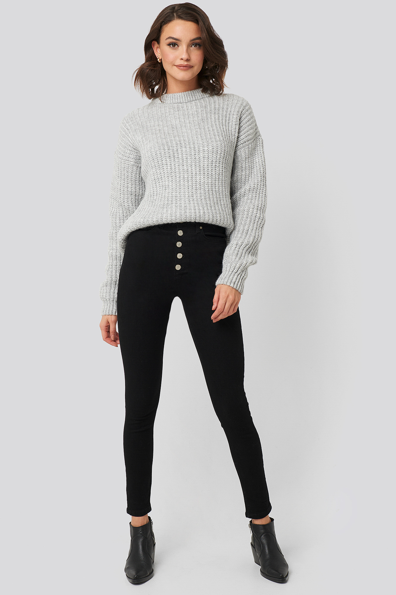 Trendyol Front Button High Waist Skinny Jeans - Black | ModeSens