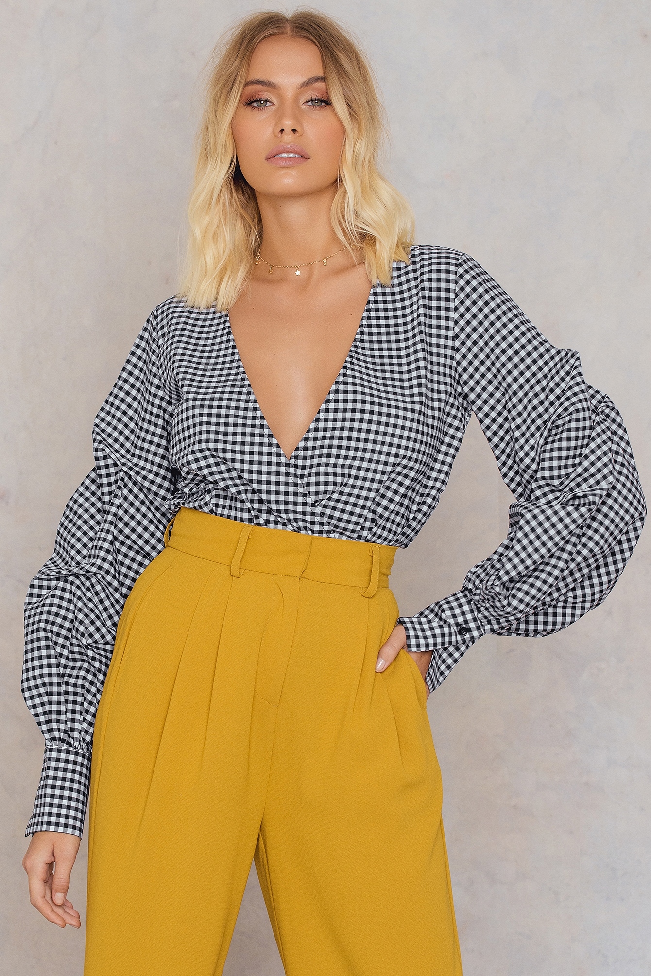 yellow gingham blouse