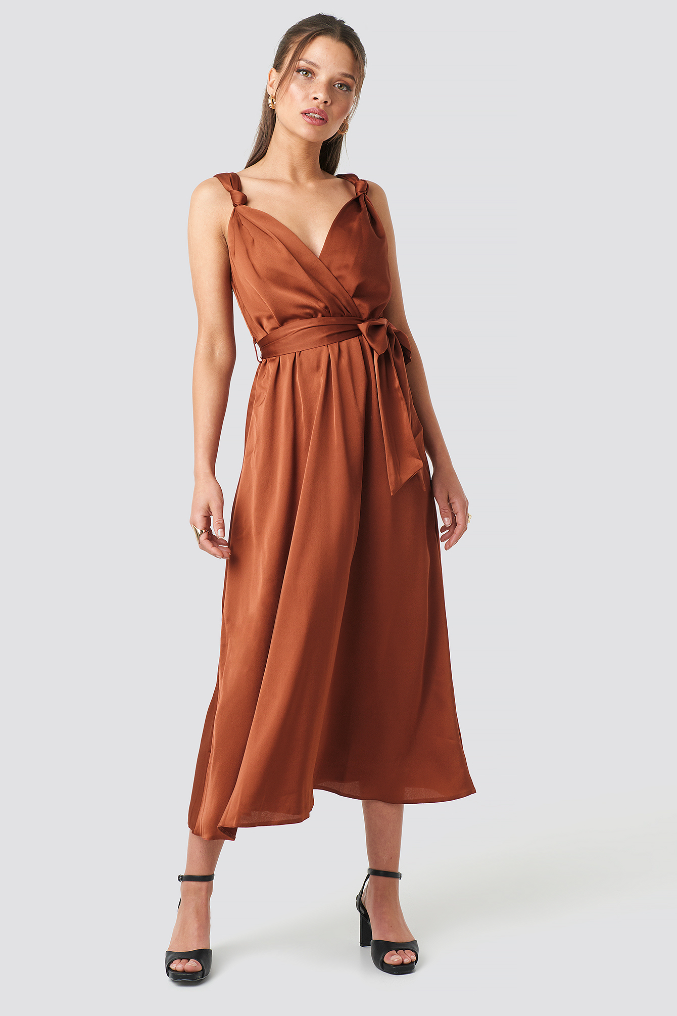 Girdle Detailed Midi Dress Copper