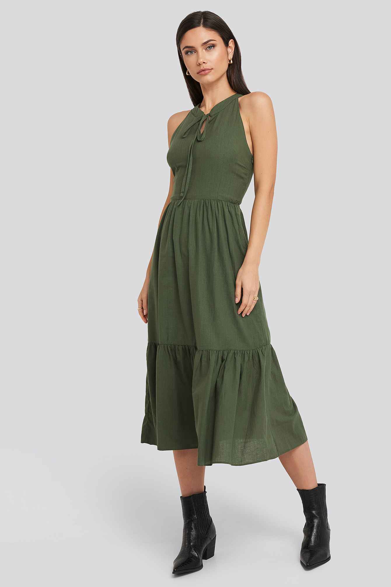 Halter Neck Midi Dress Khaki