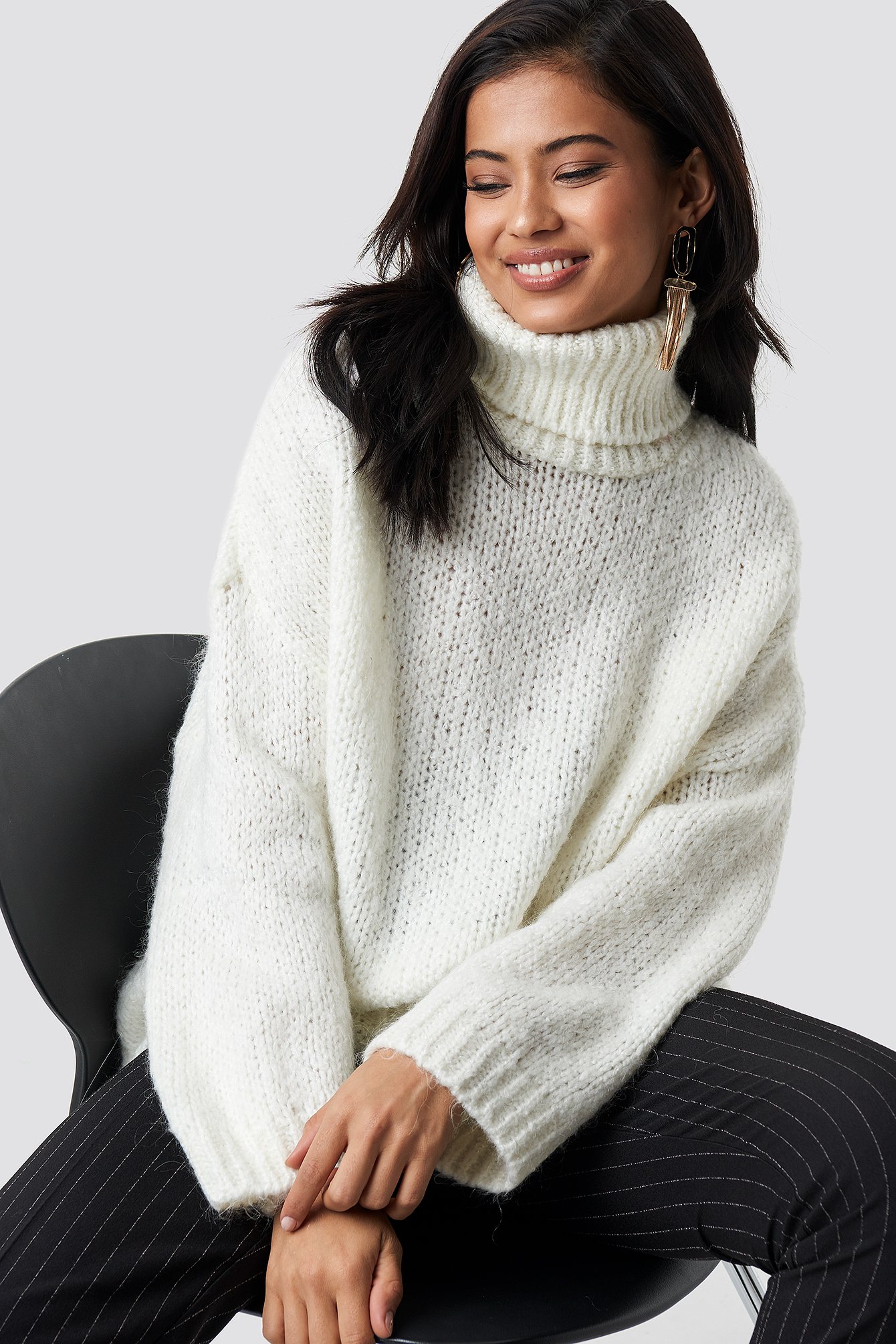 High Neck Knitted Sweater White | na-kd.com