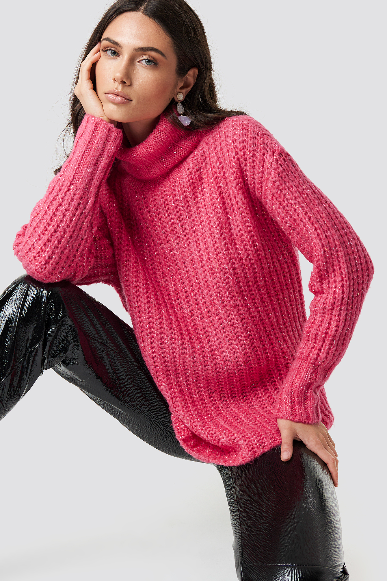 High Neck Polo Sweater Pink