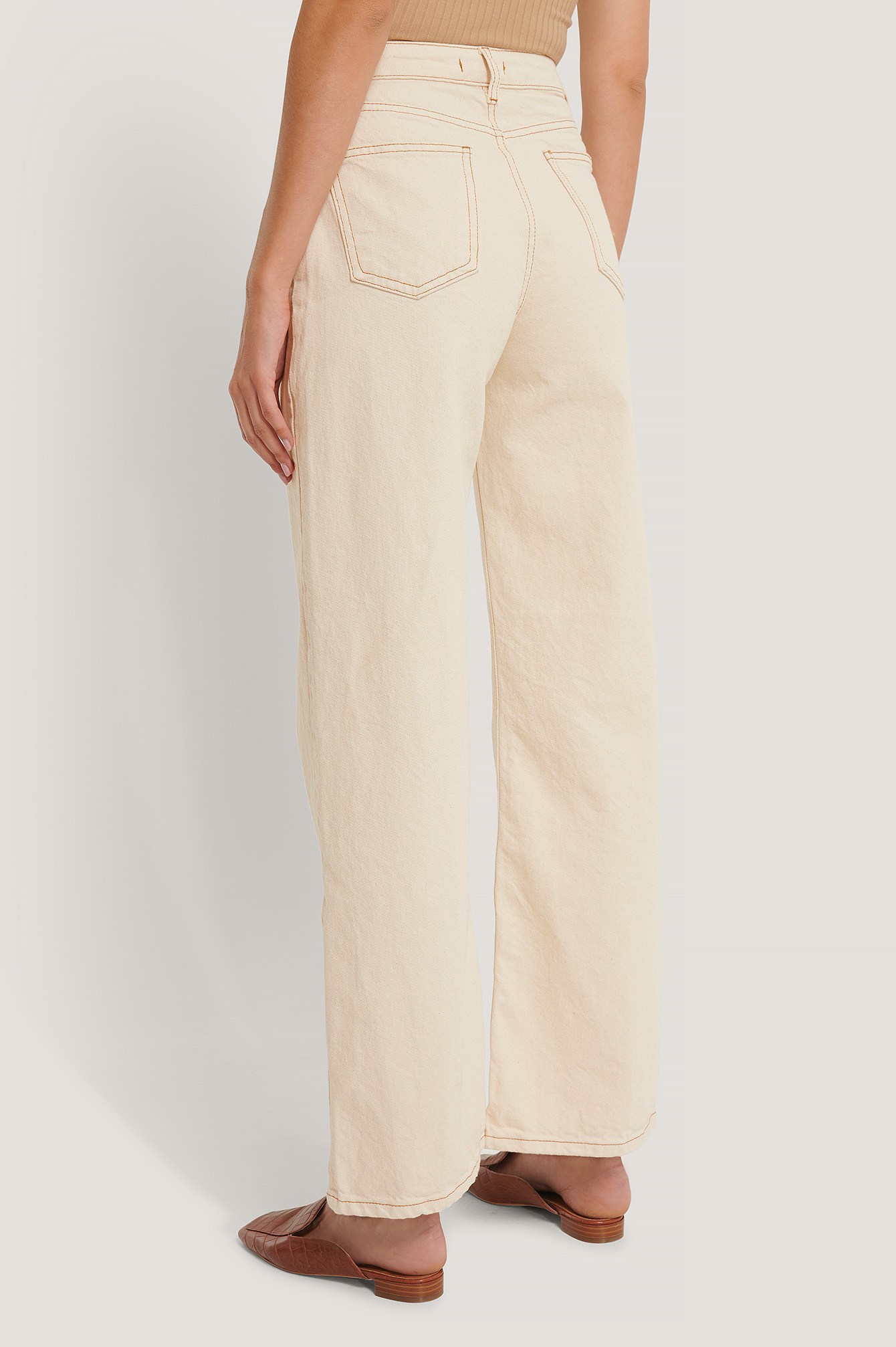 High Waist Wide Leg Jeans Beige