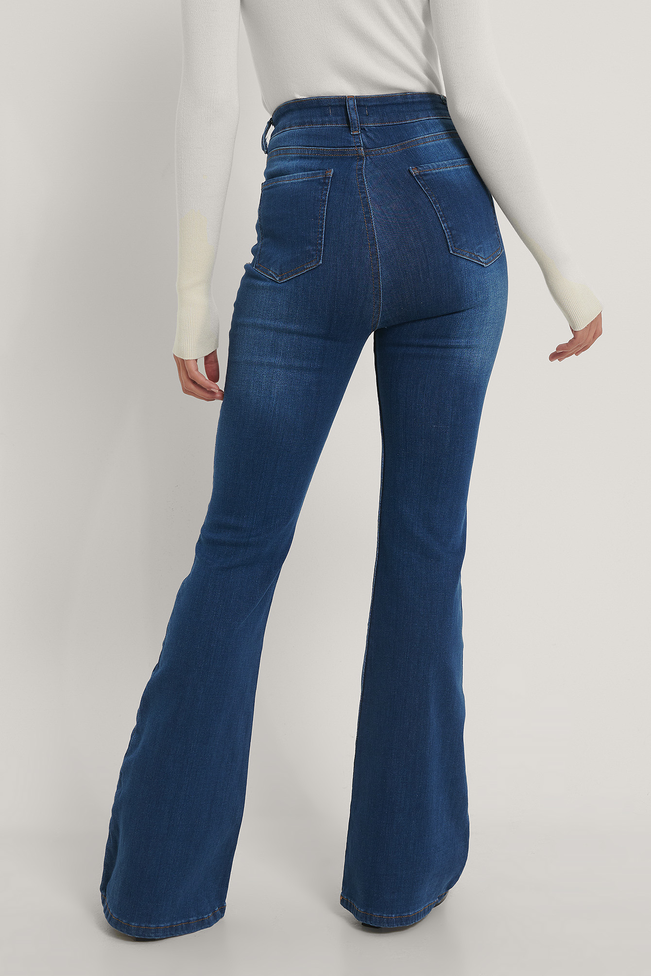 High Waist Flared Jeans Navy | na-kd.com