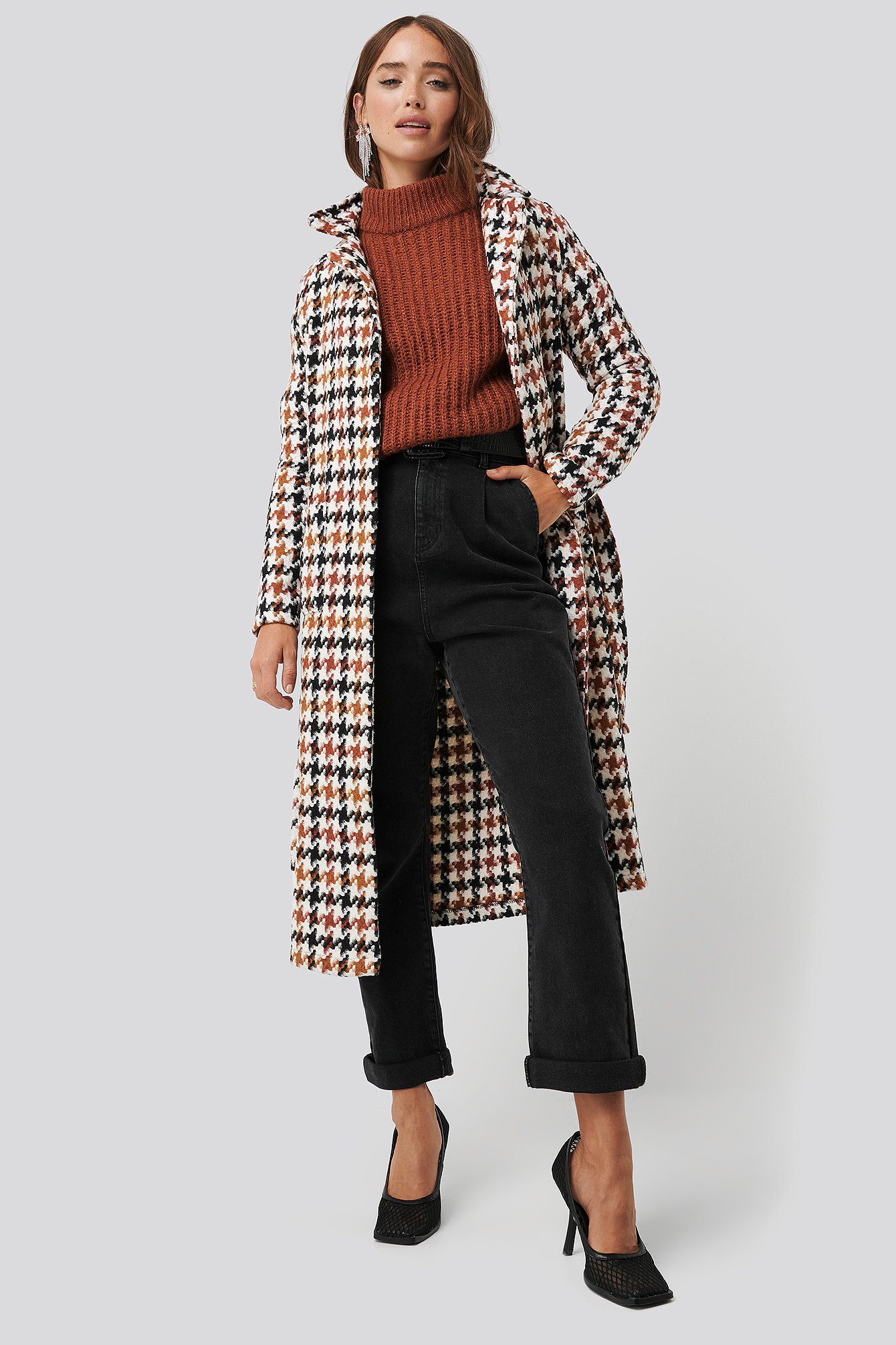 Houndstooth Patterned Wool Coat Veelkleurig Na kd houndstooth-patterned-wool-coat-veelkleurig-na-kd