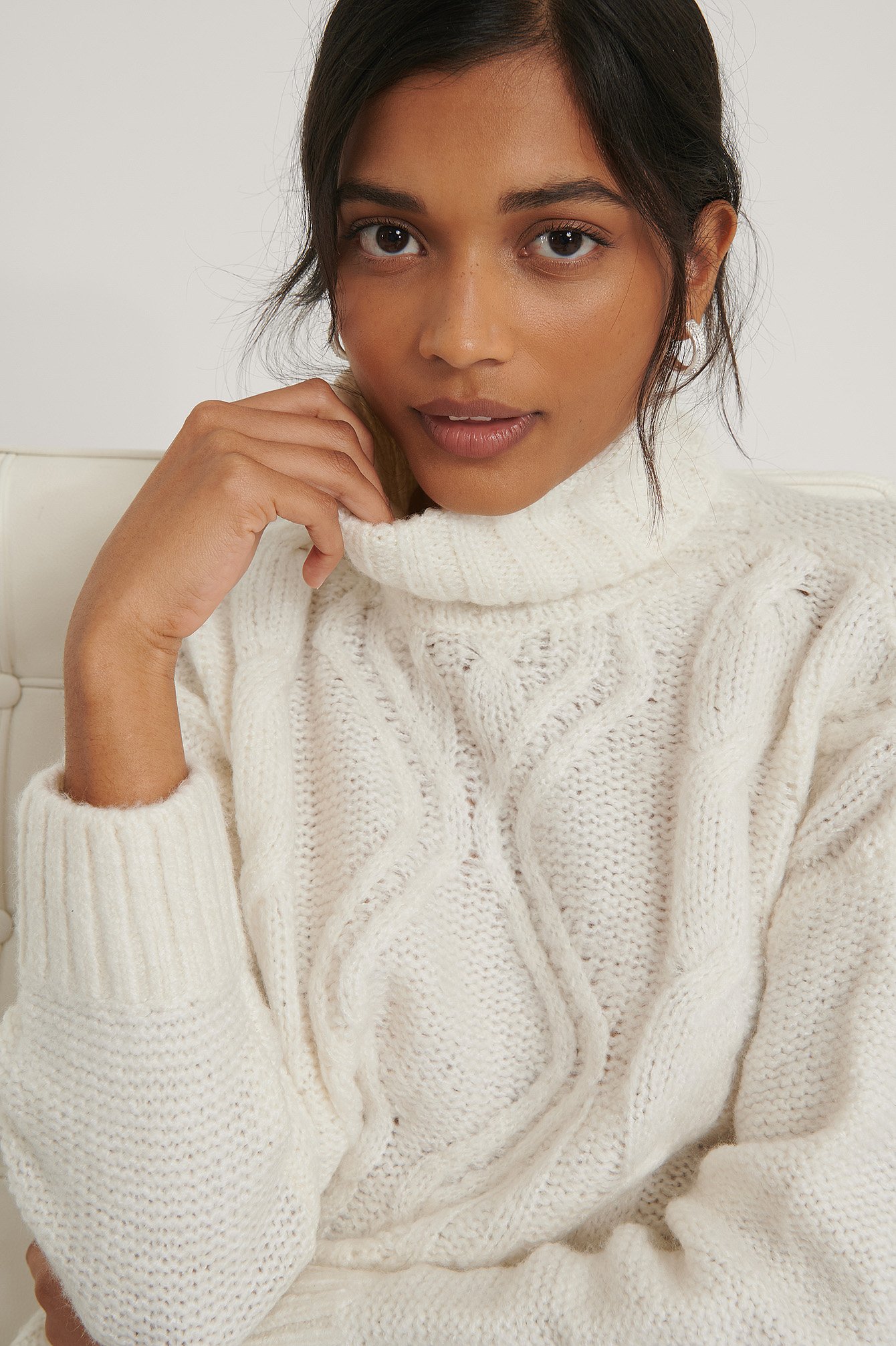 Ecru Knit Turtleneck Sweater