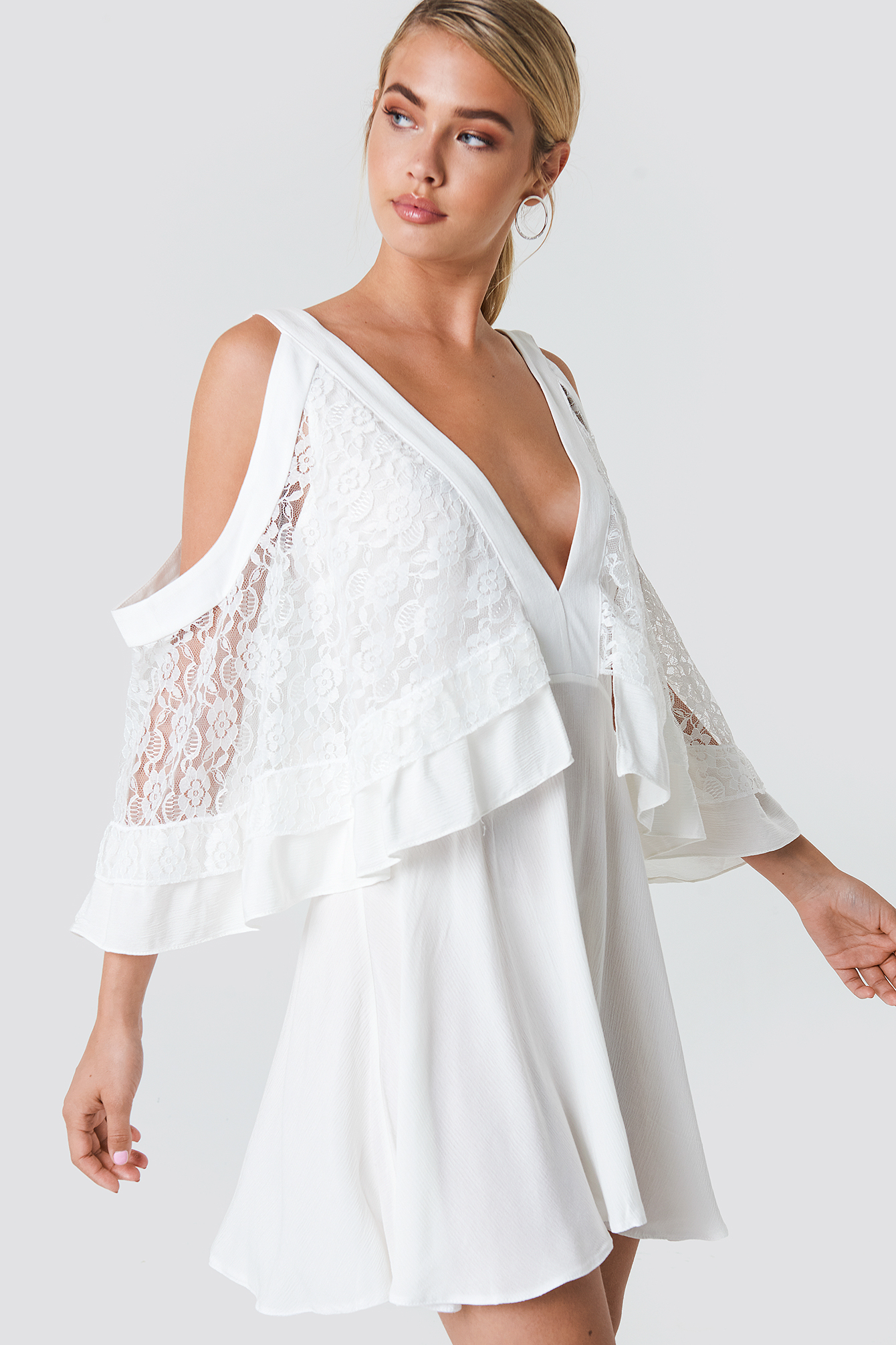 Lace Detailed Mini Dress Ecru