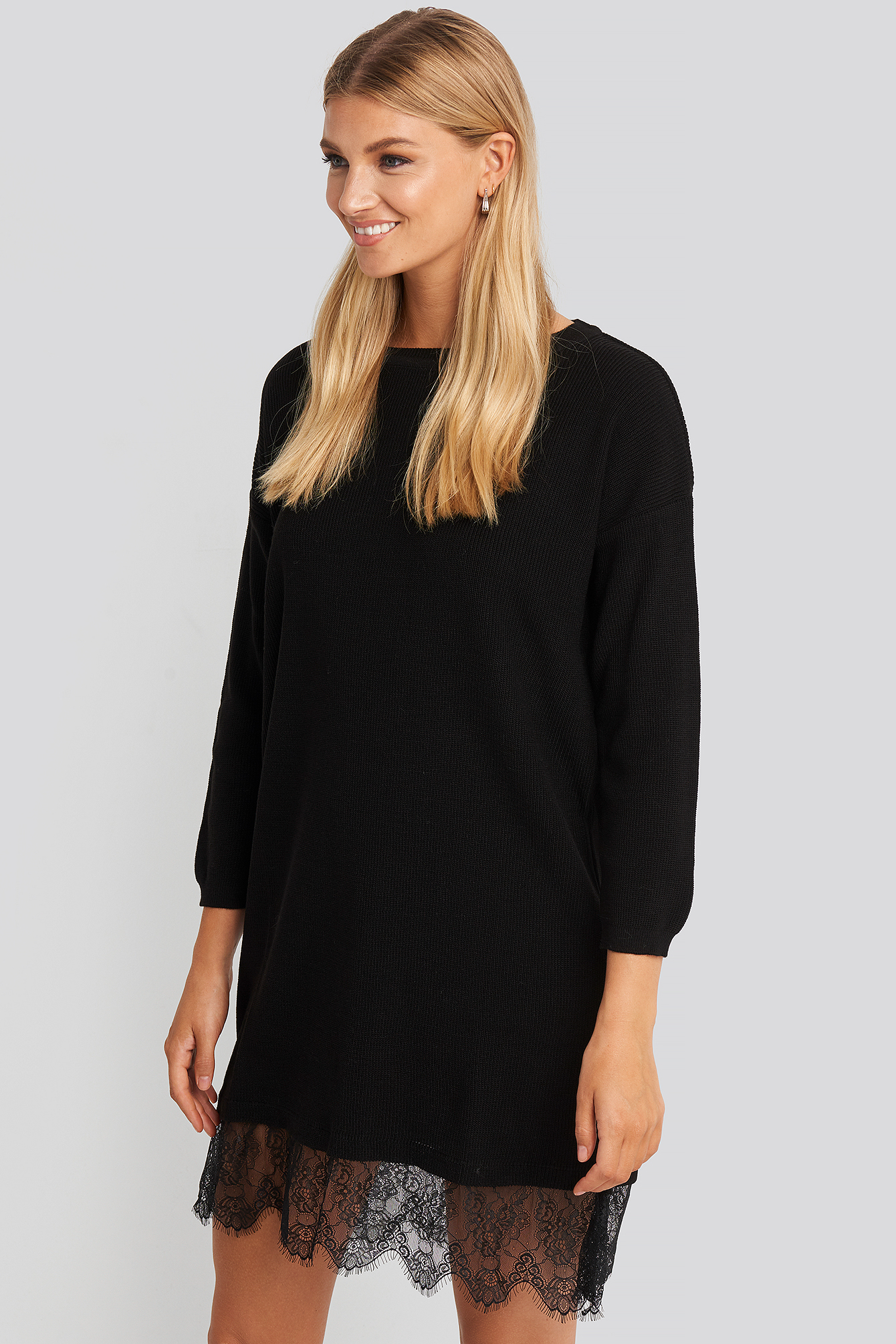 Lace Detailed Sweater Dress Black