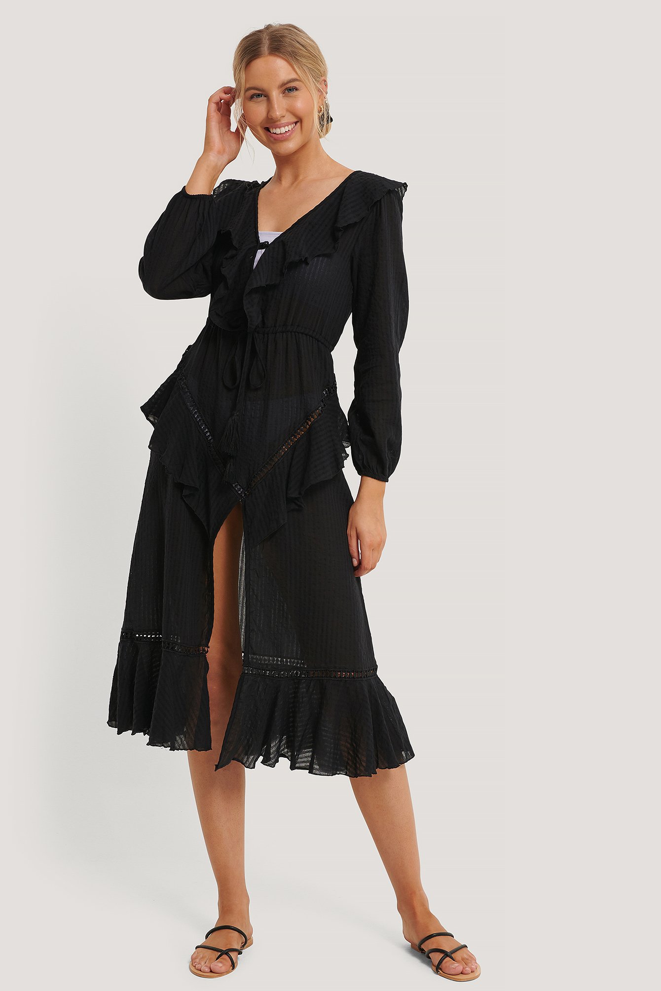 Black Lacing Detail Voile Beach Dress