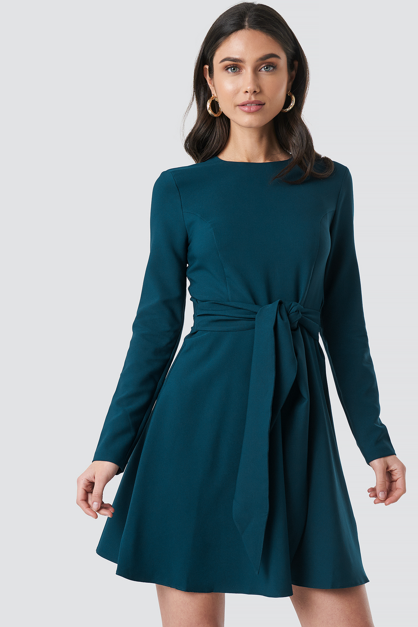 Long Sleeve Mini Dress Green | na-kd.com