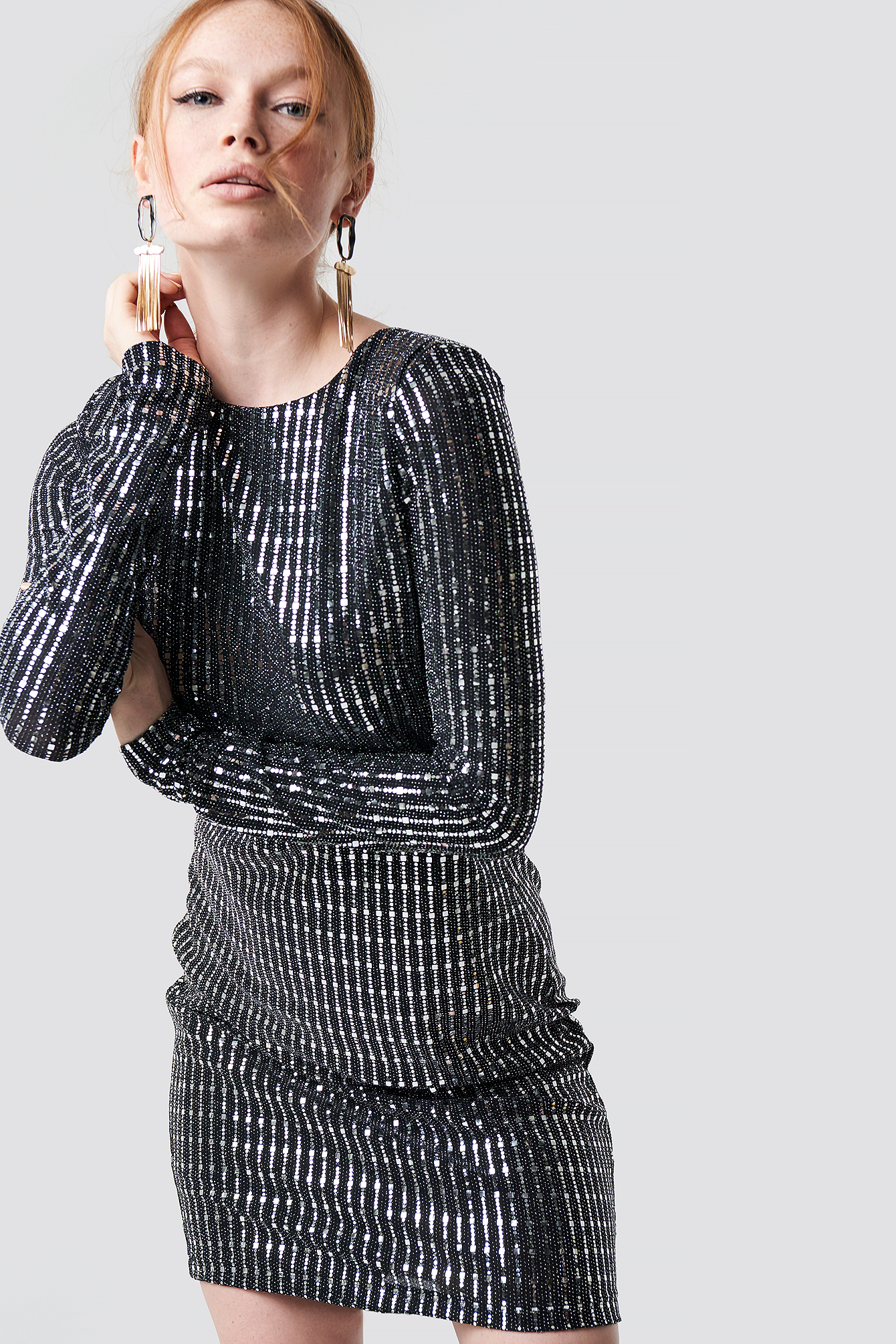 Longsleeve Shiny Mini Dress Gray