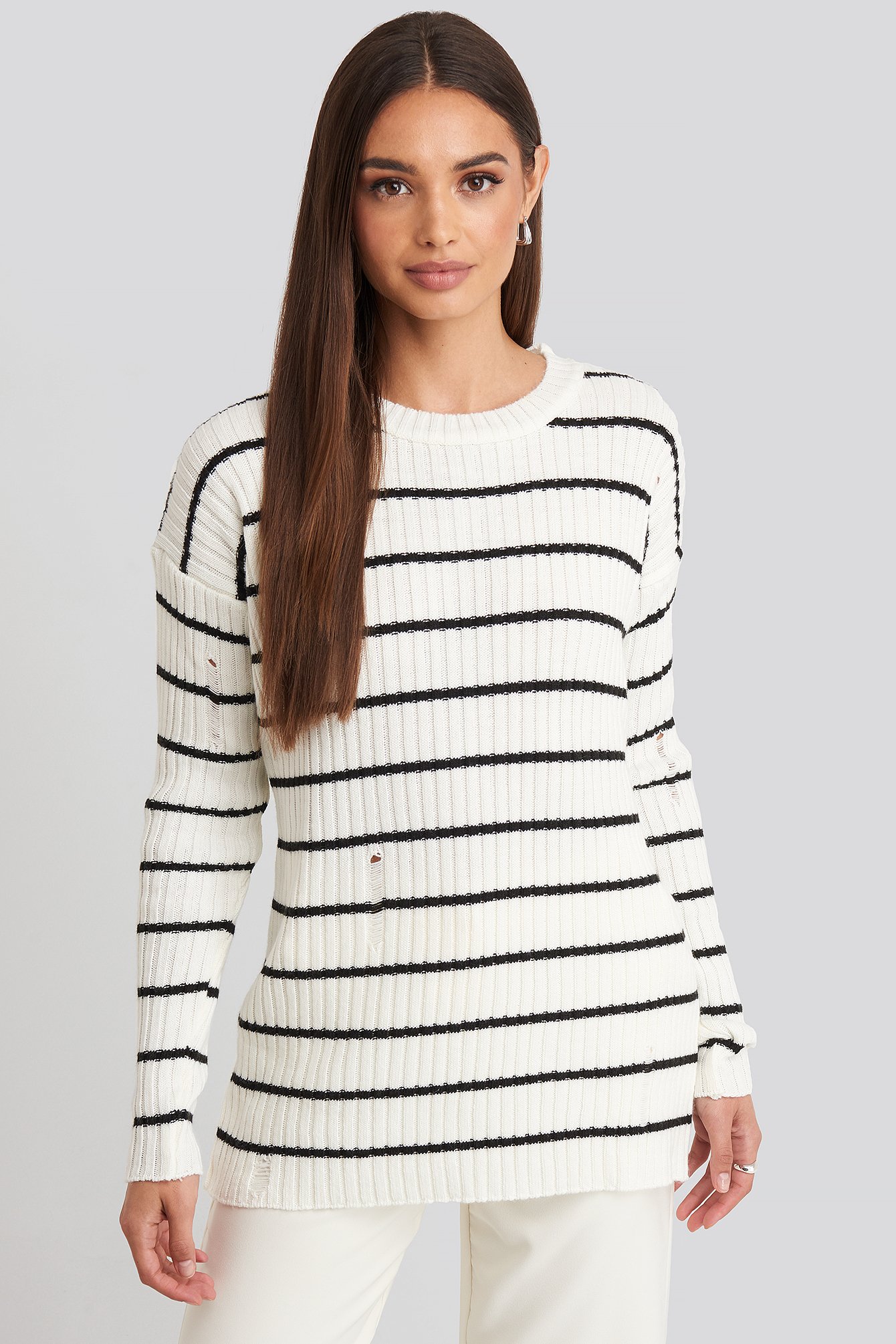 Ecru Low Neck Knitted Sweater