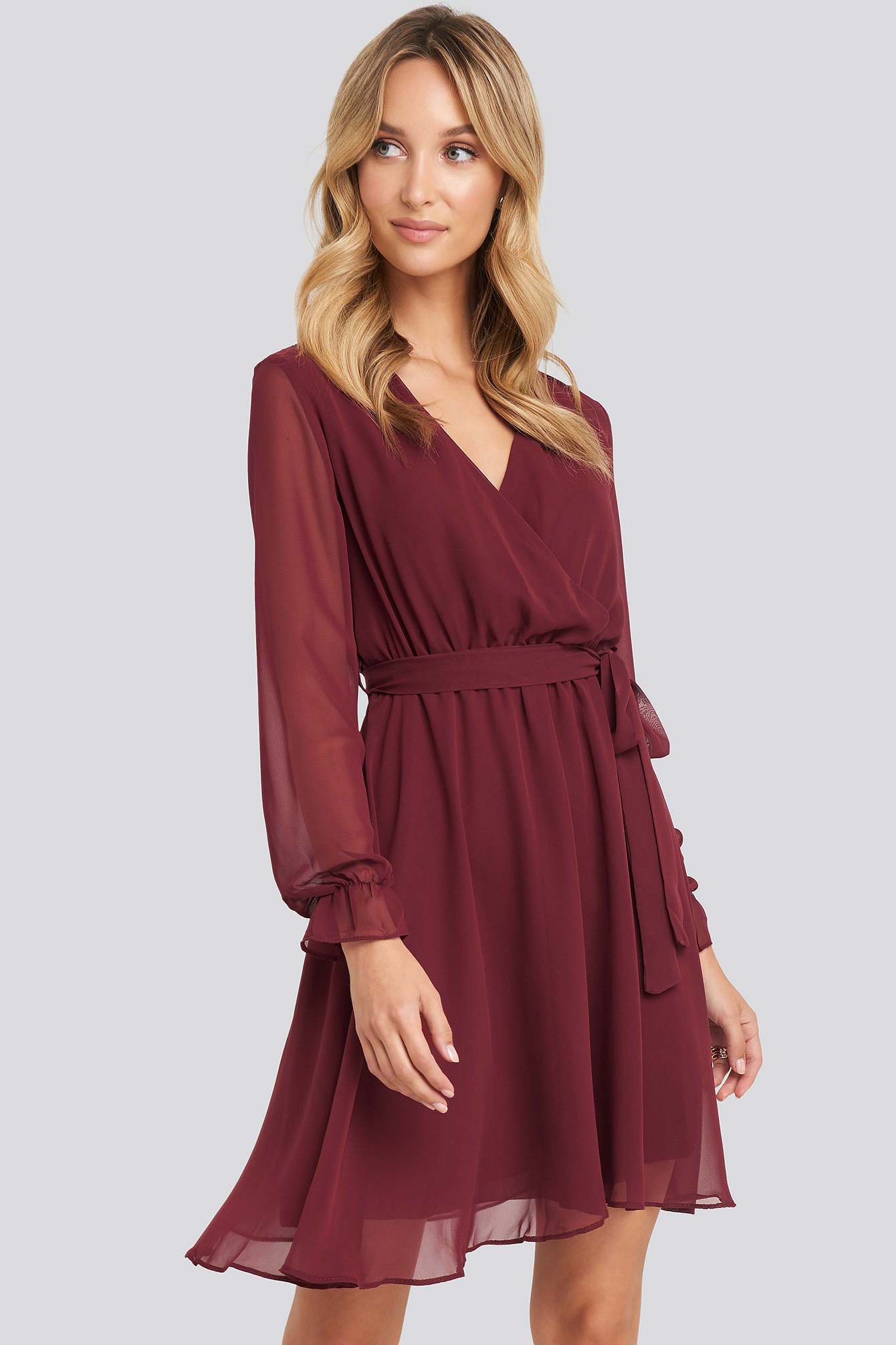 Mesh Contrast Mini Dress Burgundy