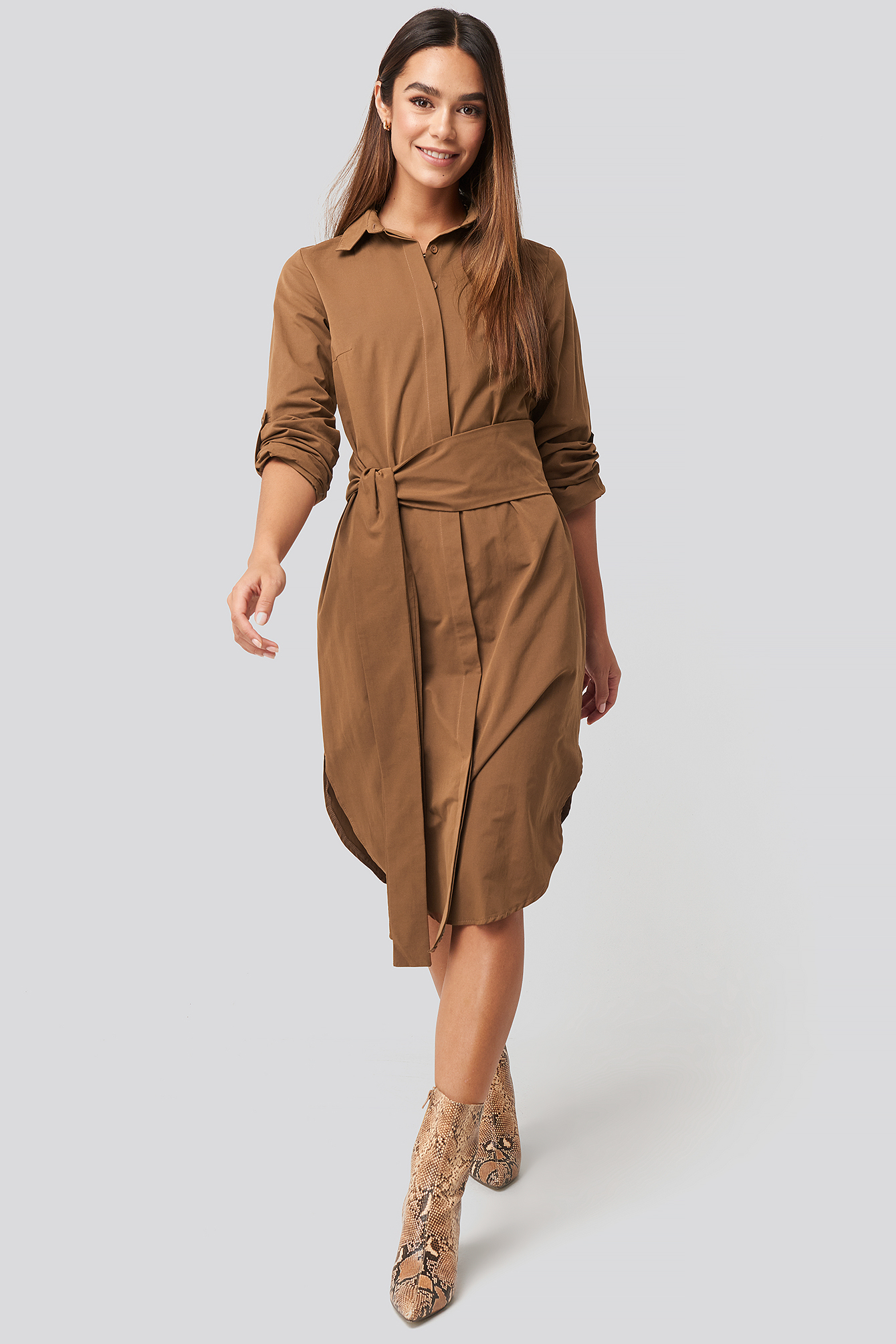 midi belted shirt dress