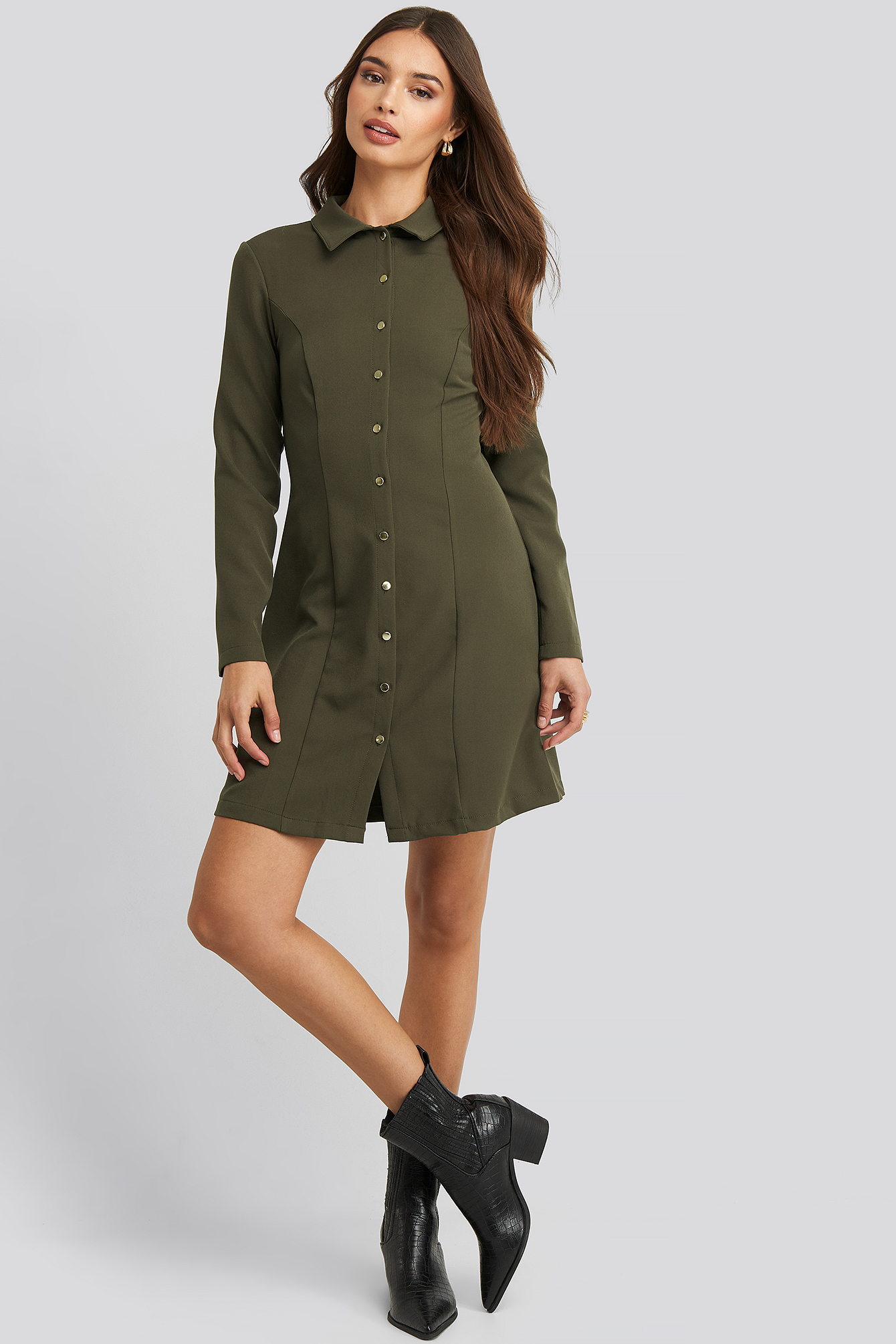 Midi Buttoned Shirt Dress Khaki