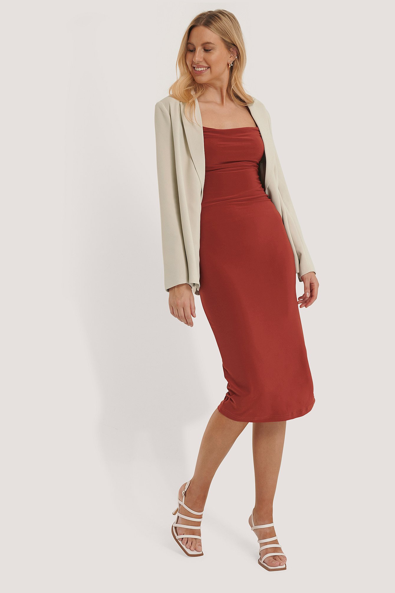 Thin Strap Midi Dress Red