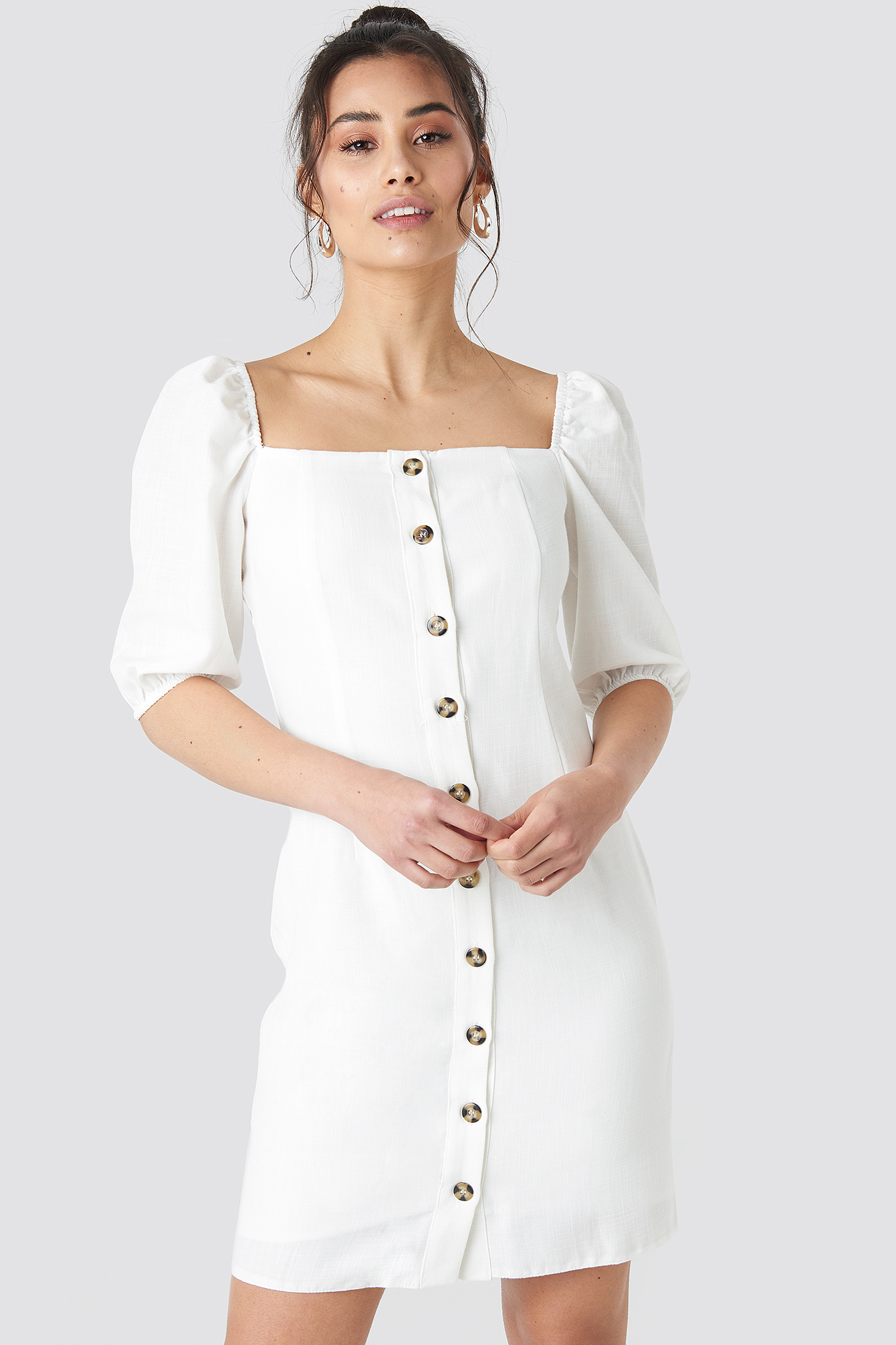 Milla Button Detailed Mini Dress Ecru