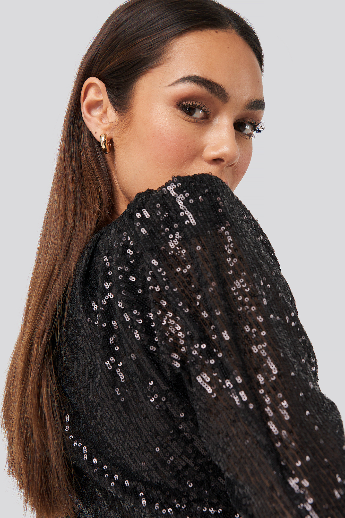 Mini Draped Sequin Dress Black