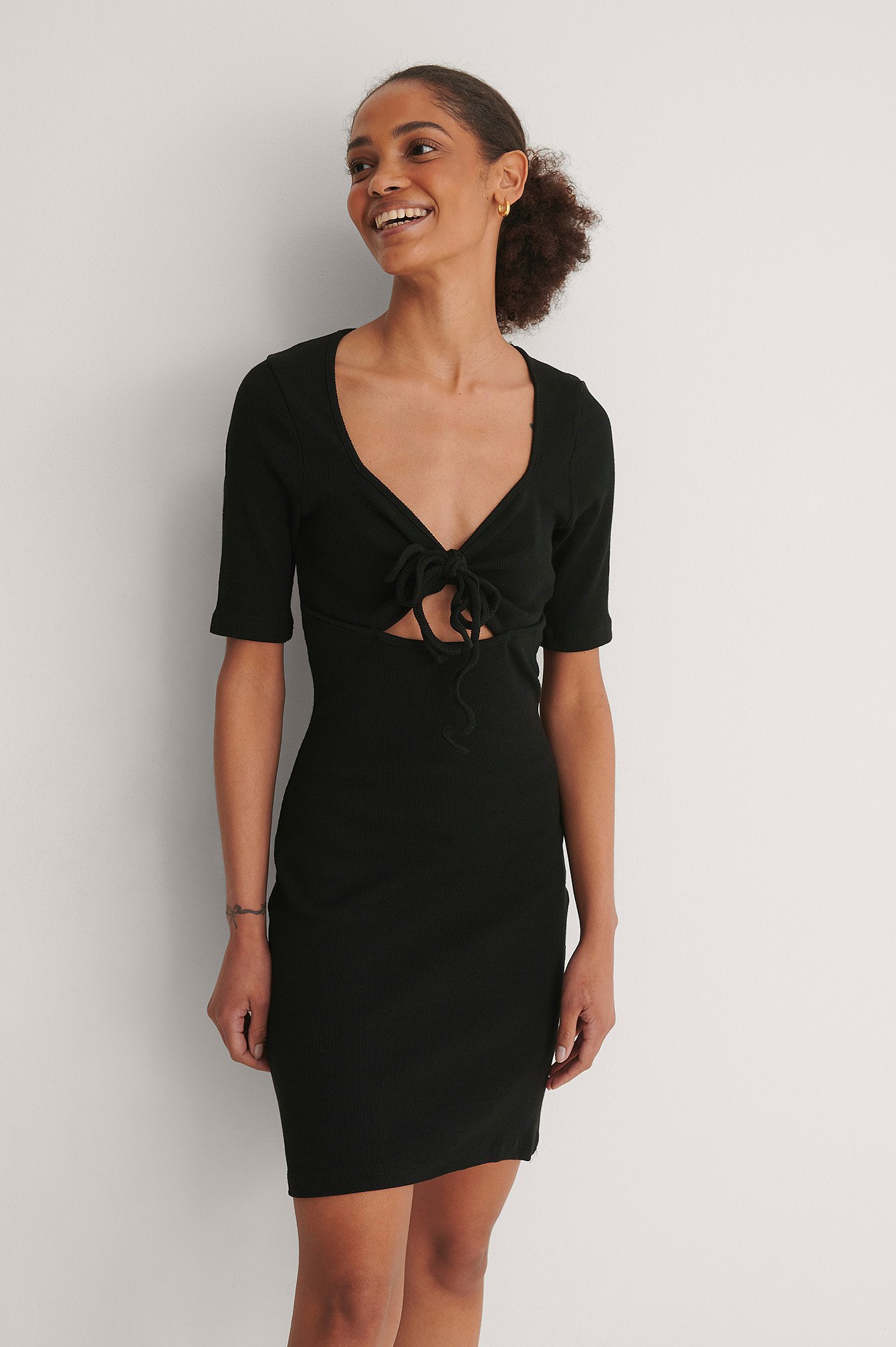 Trendyol Neck Detail Mini Dress - Black