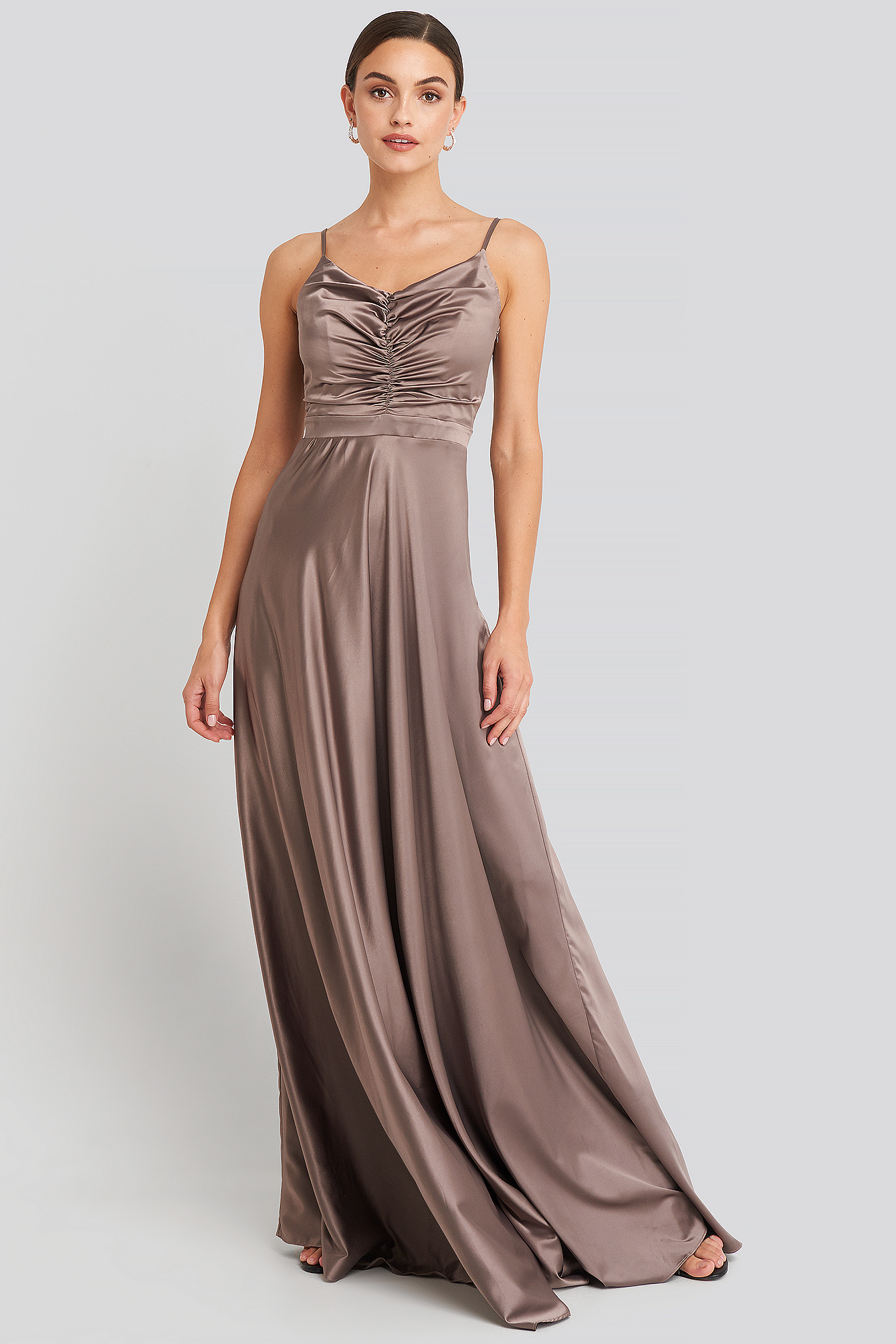 Neckline Detailed Evening Dress Brown