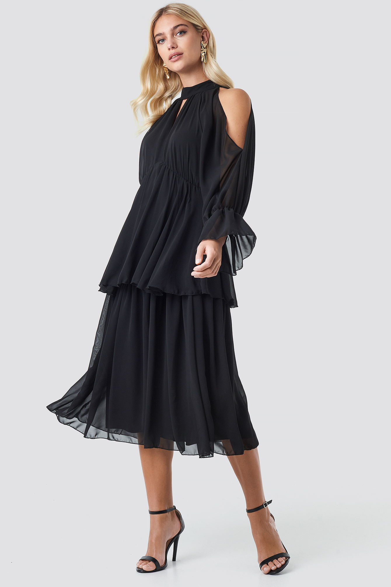 No Shoulder Long Sleeve Dress Black