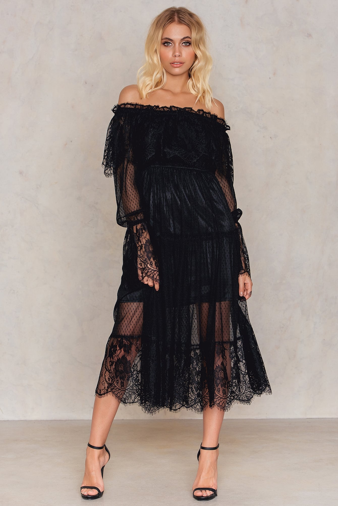 Off Shoulder Lace Maxi Dress Schwarz 