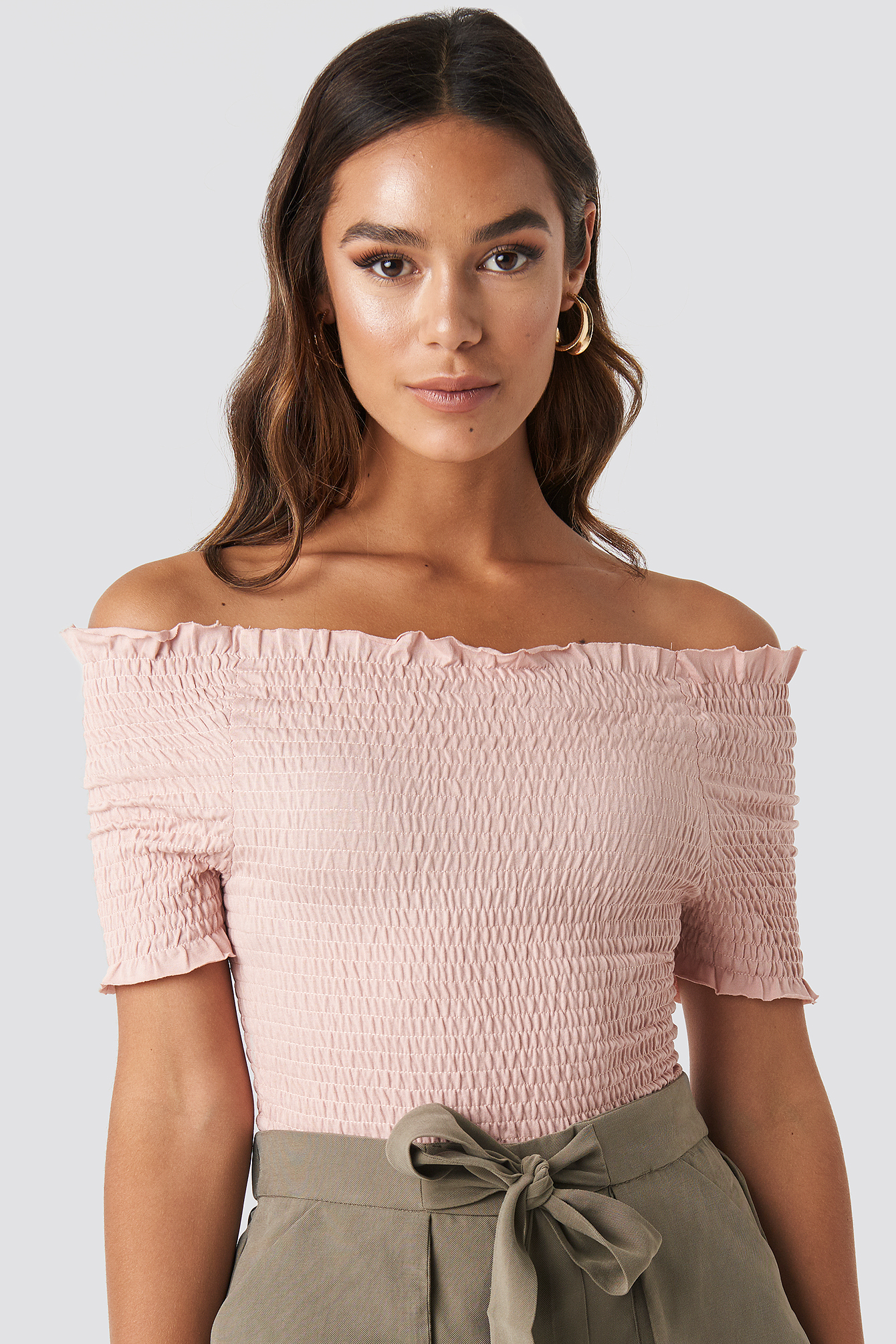 Off Shoulder Shirred Top Pink | na-kd.com