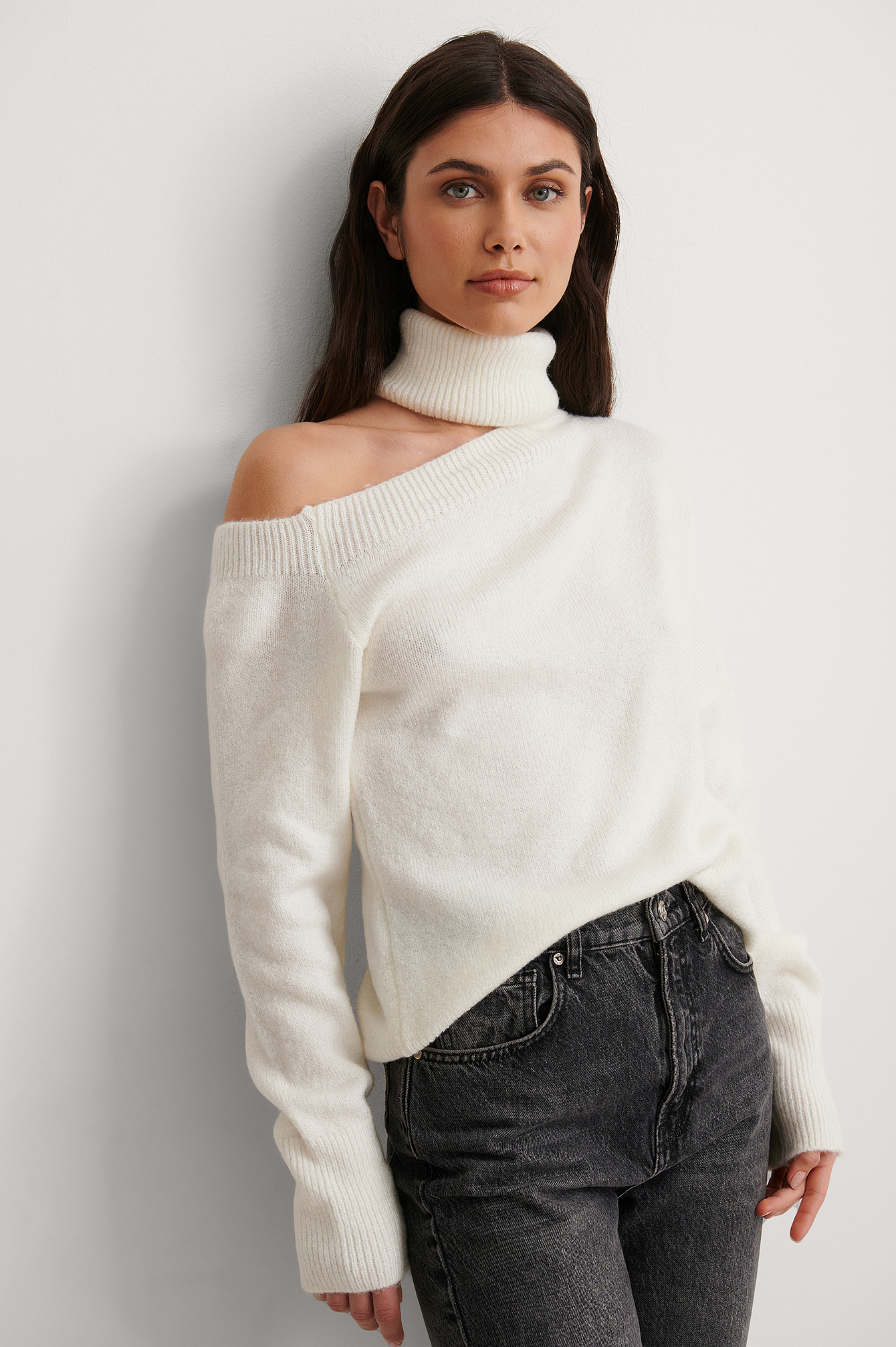 One Shoulder Turtleneck Knit Sweater 