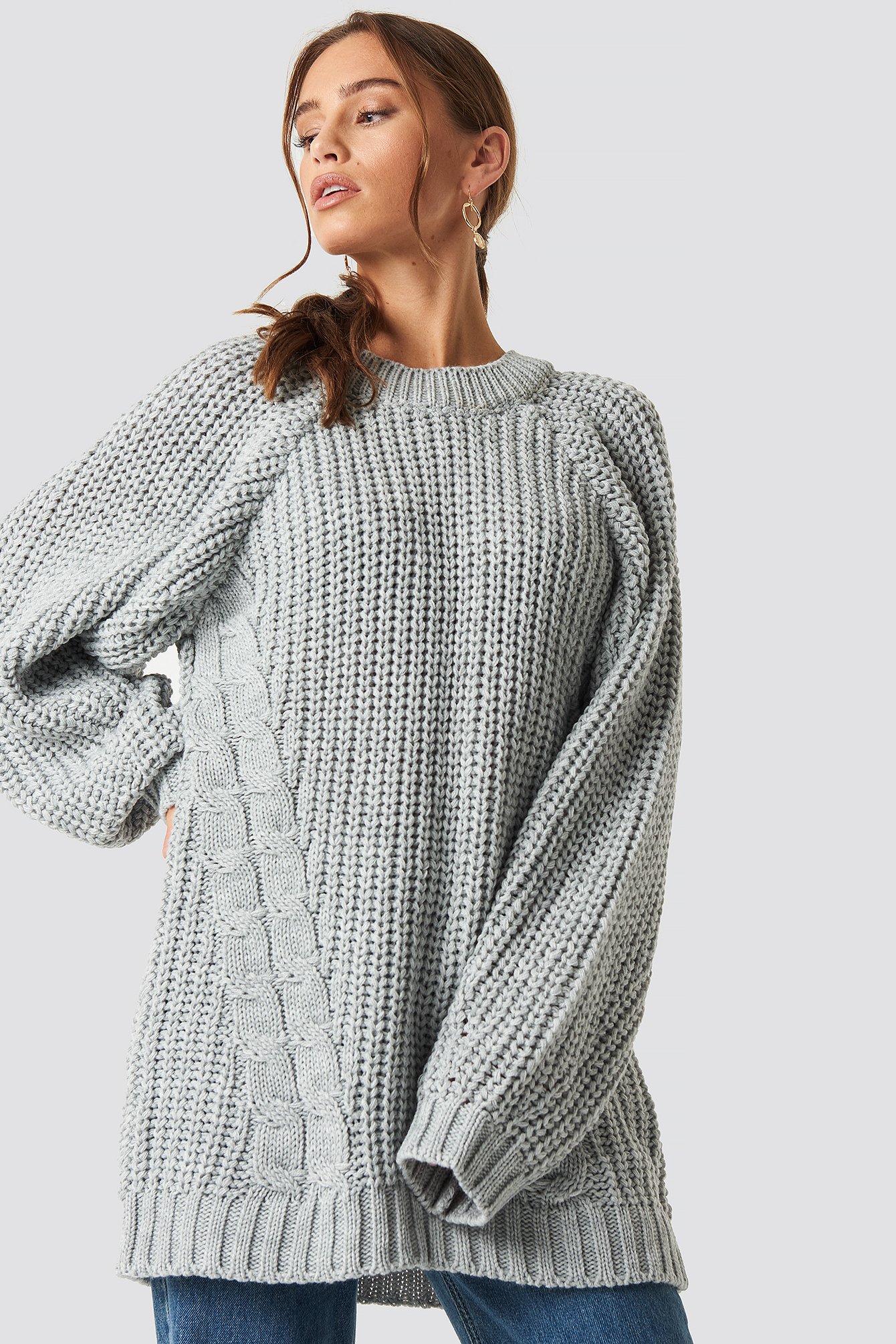 Oversized Knitted Sweater Grå