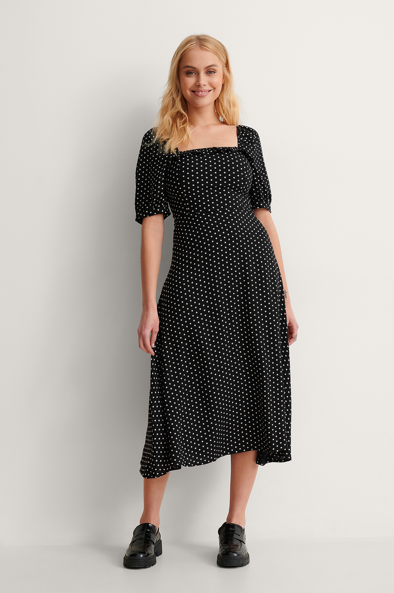 Black Polka Dot Midi Dress