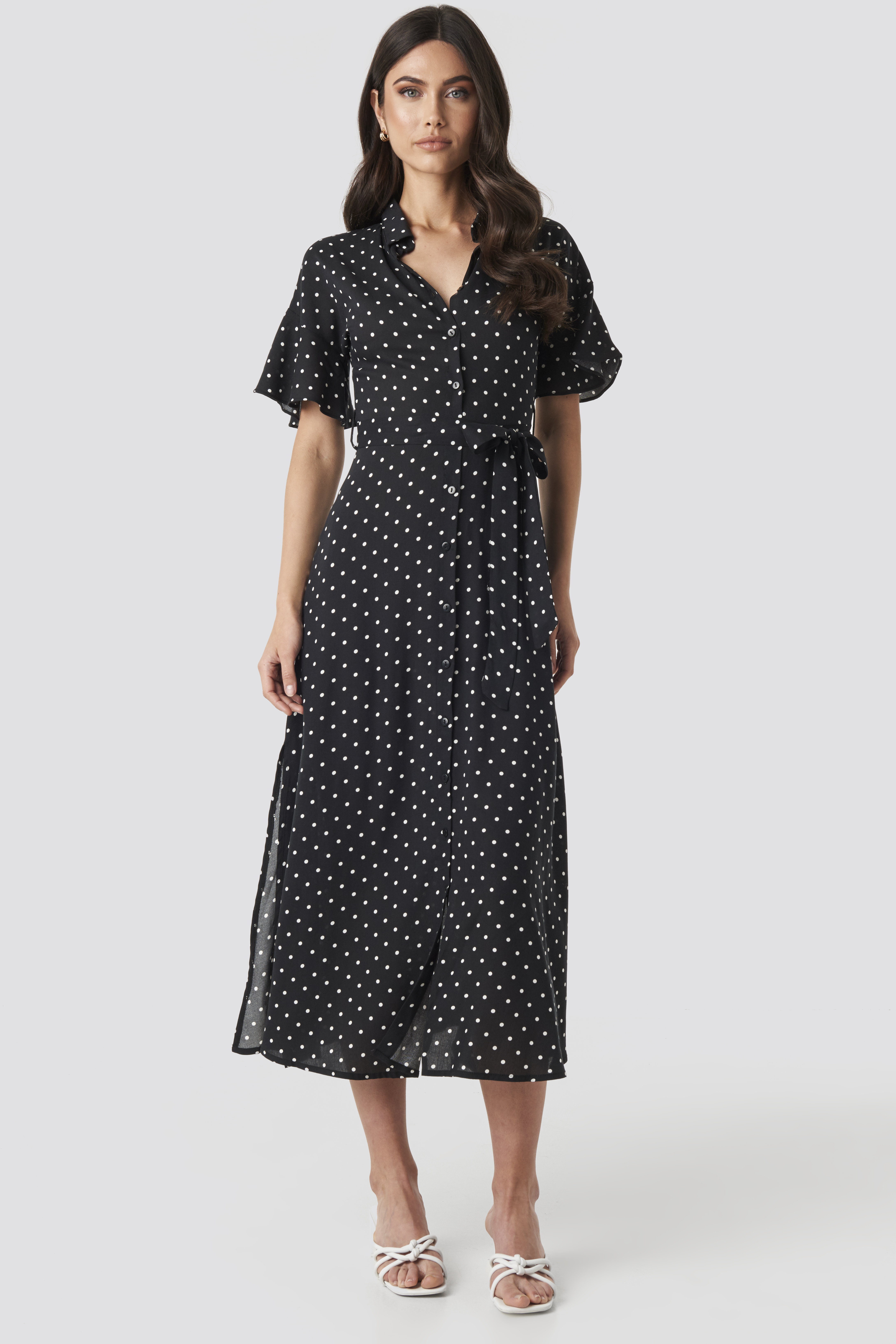 Polka Dot Midi Dress Black