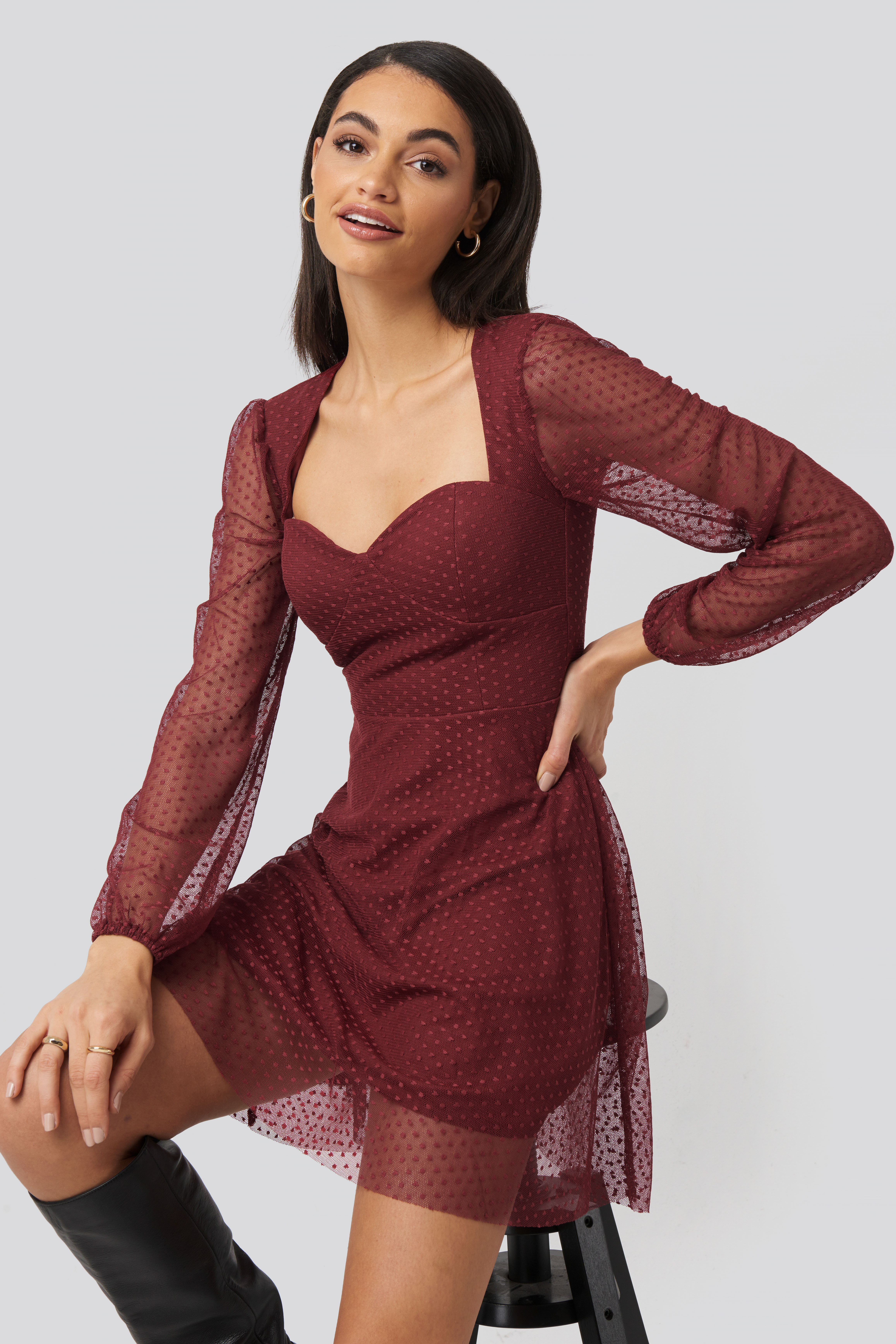 Polka Dot Tulle Dress Burgundy