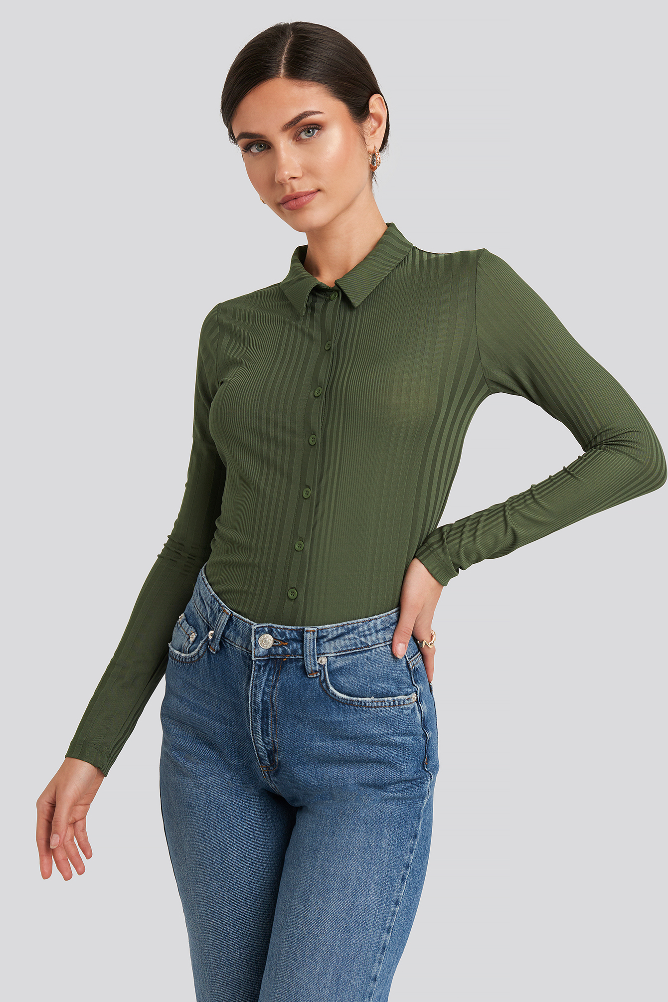 Ribbed Detailed Shirt Khaki