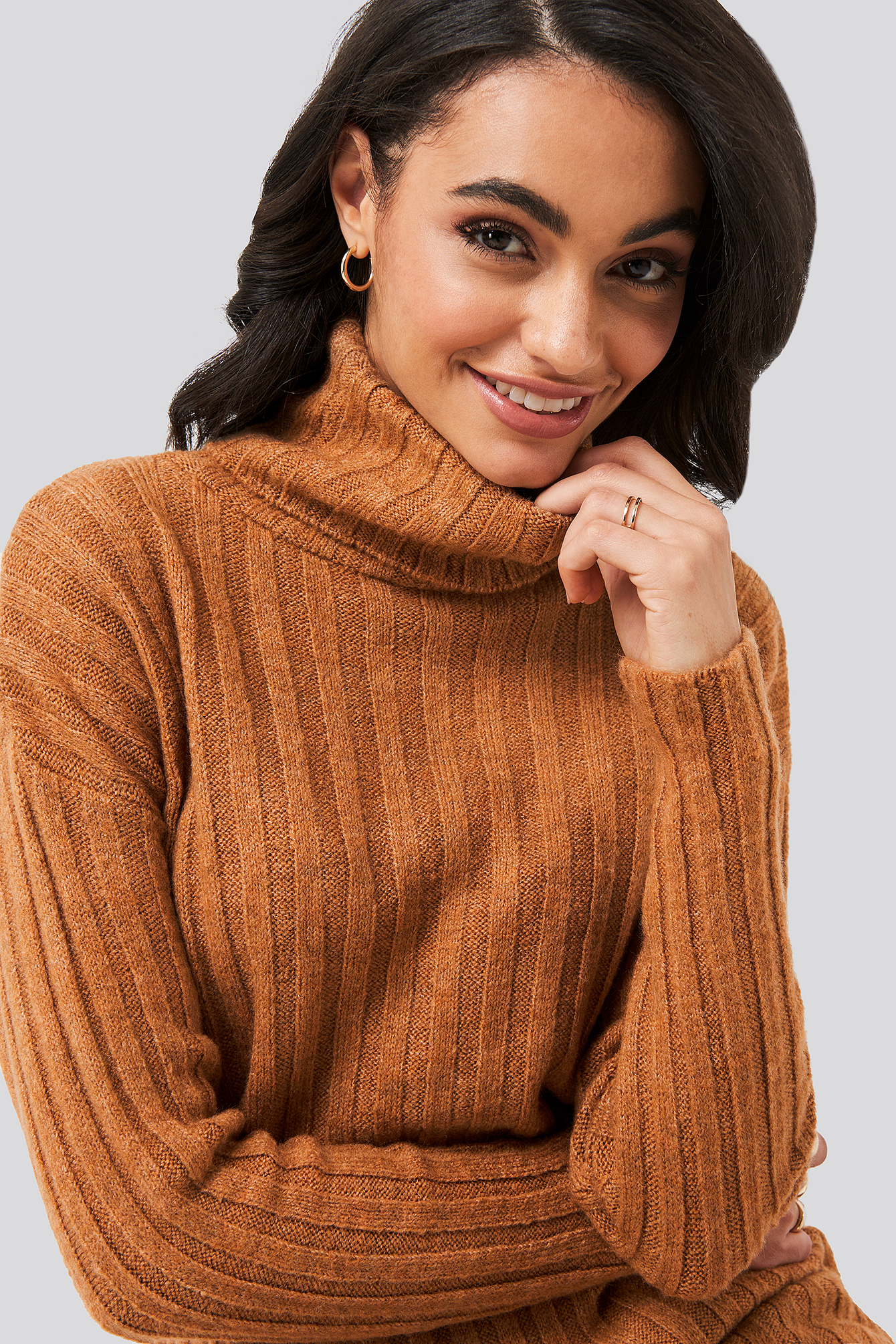 Ribbed Turtleneck Knitted Sweater Tobacco