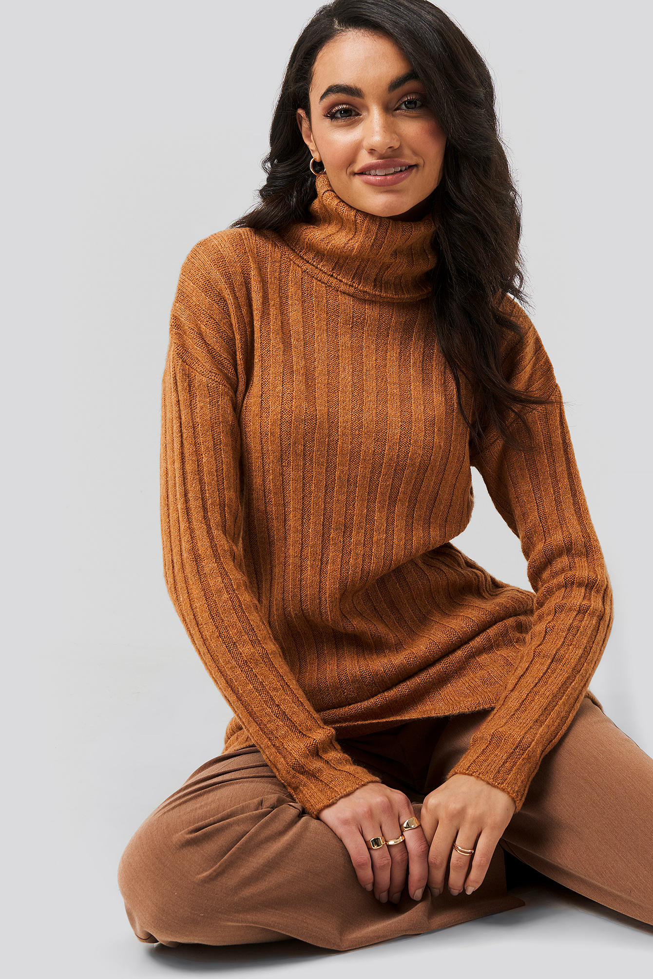 brown ribbed turtleneck