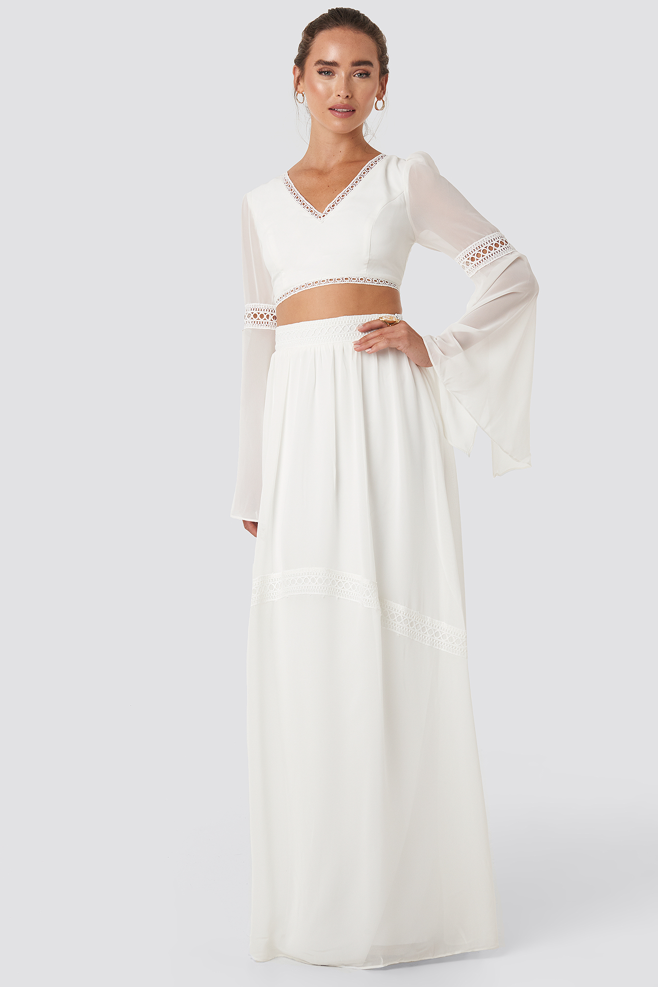 Ribbon Detailed Long Skirt Ecru