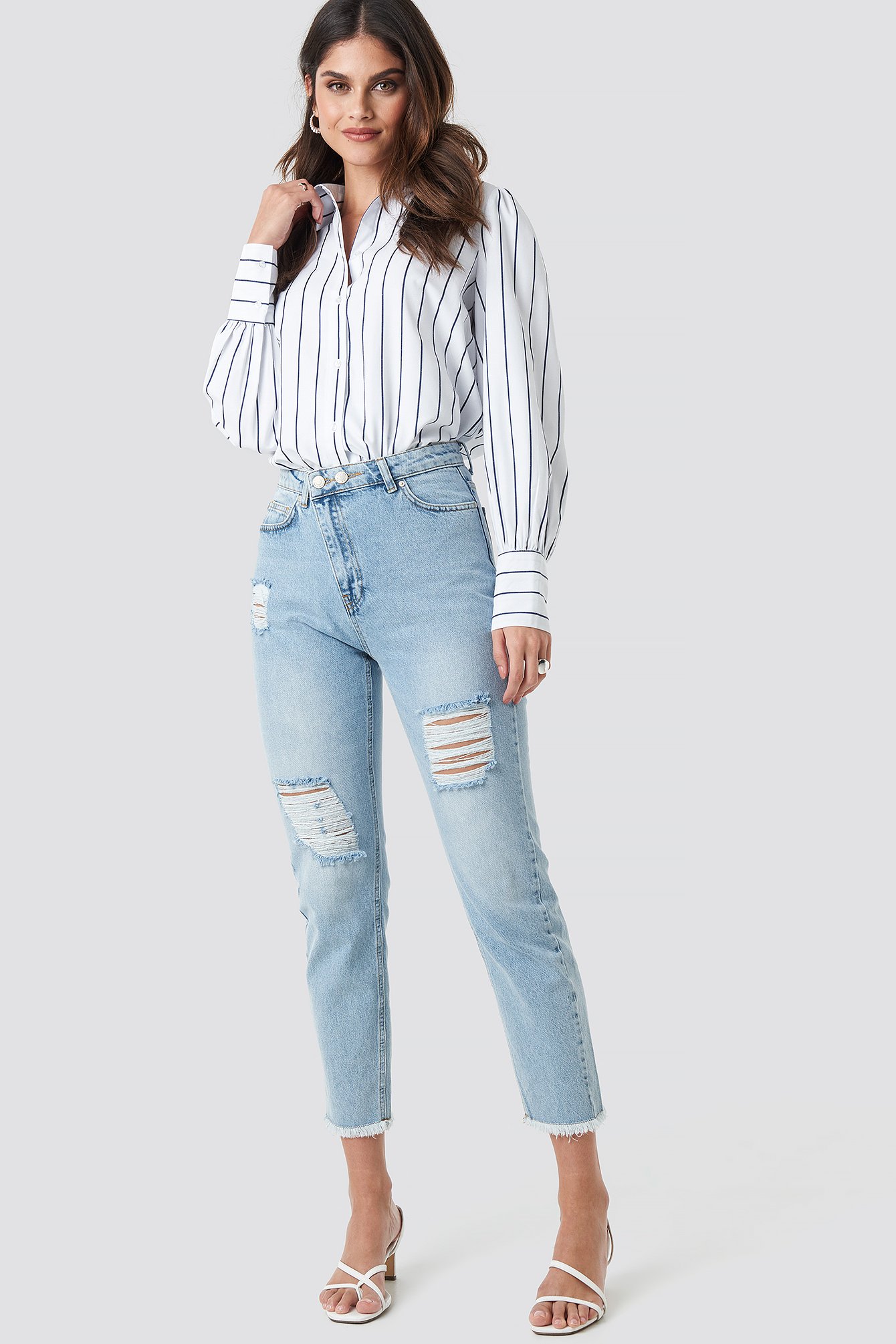 Blue Trendyol Ripped Detailed High Waist Mom Jeans
