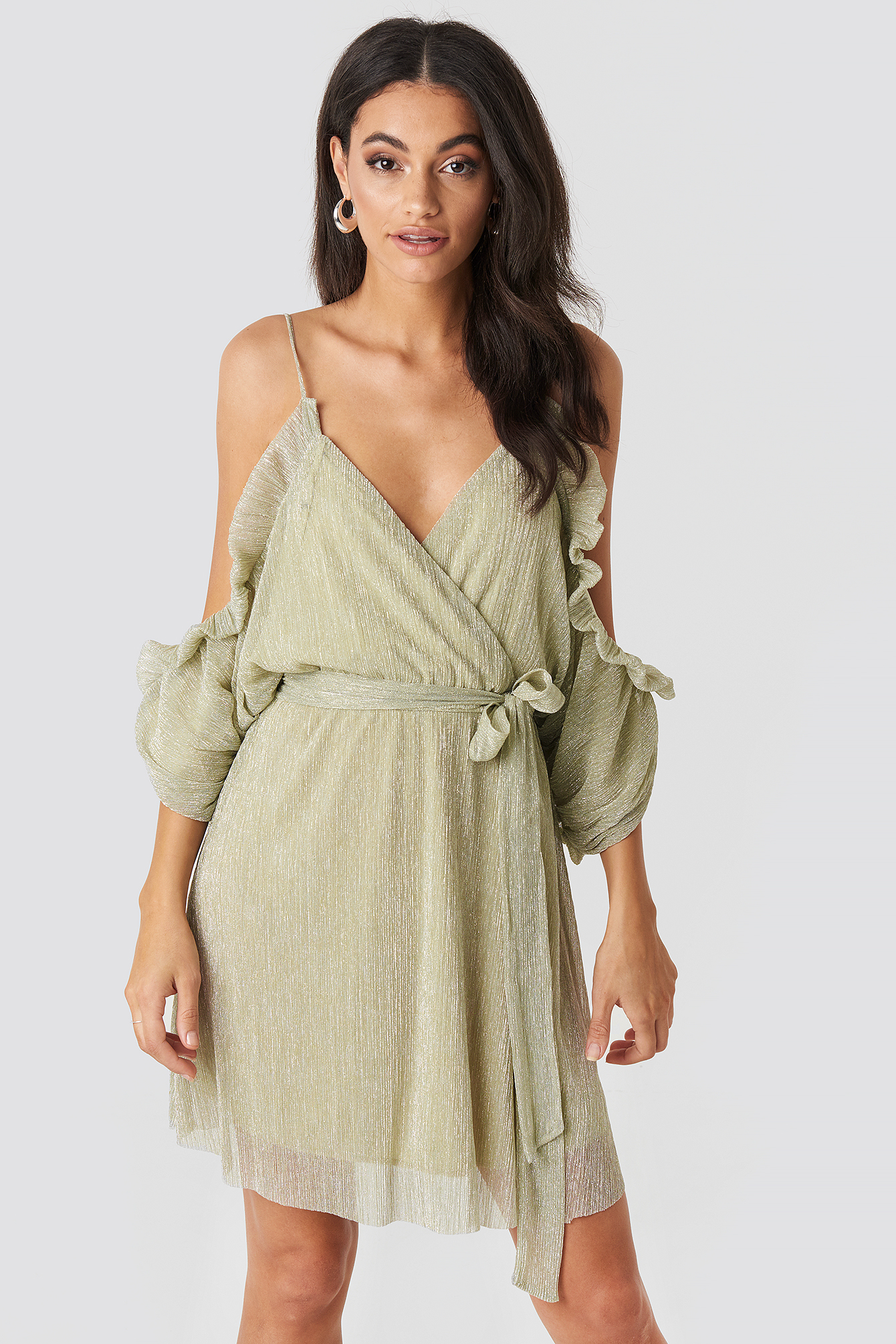 Ruffle Detail V Neck Mini Dress Mint