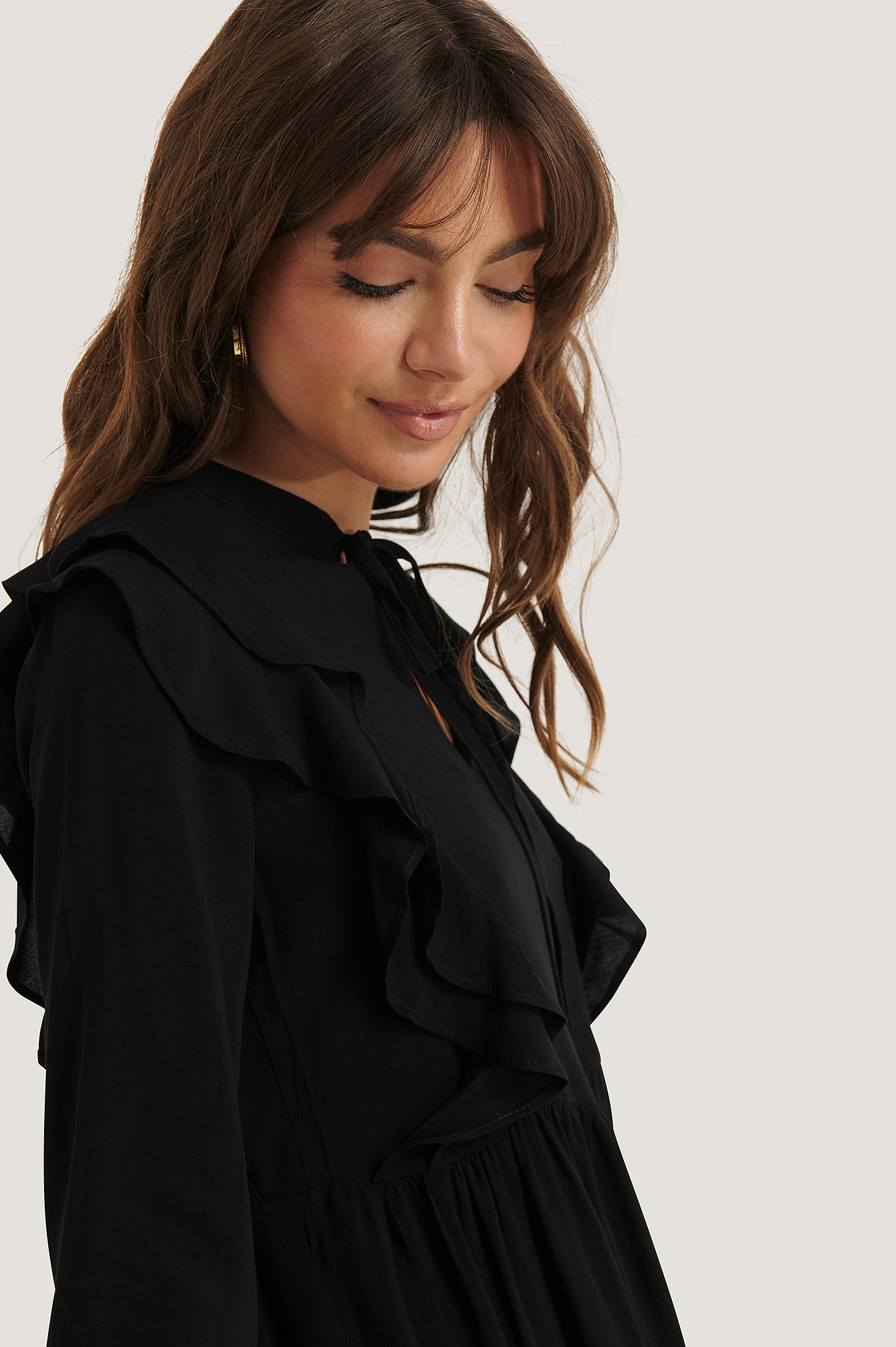 Ruffle Flywheel Mini Dress Black