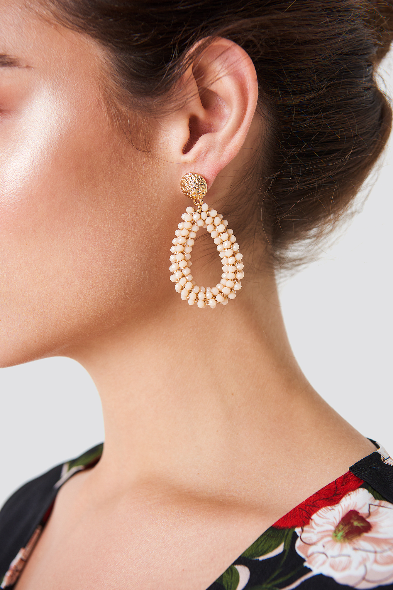 Ecru Saks Beads Detailed Earrings