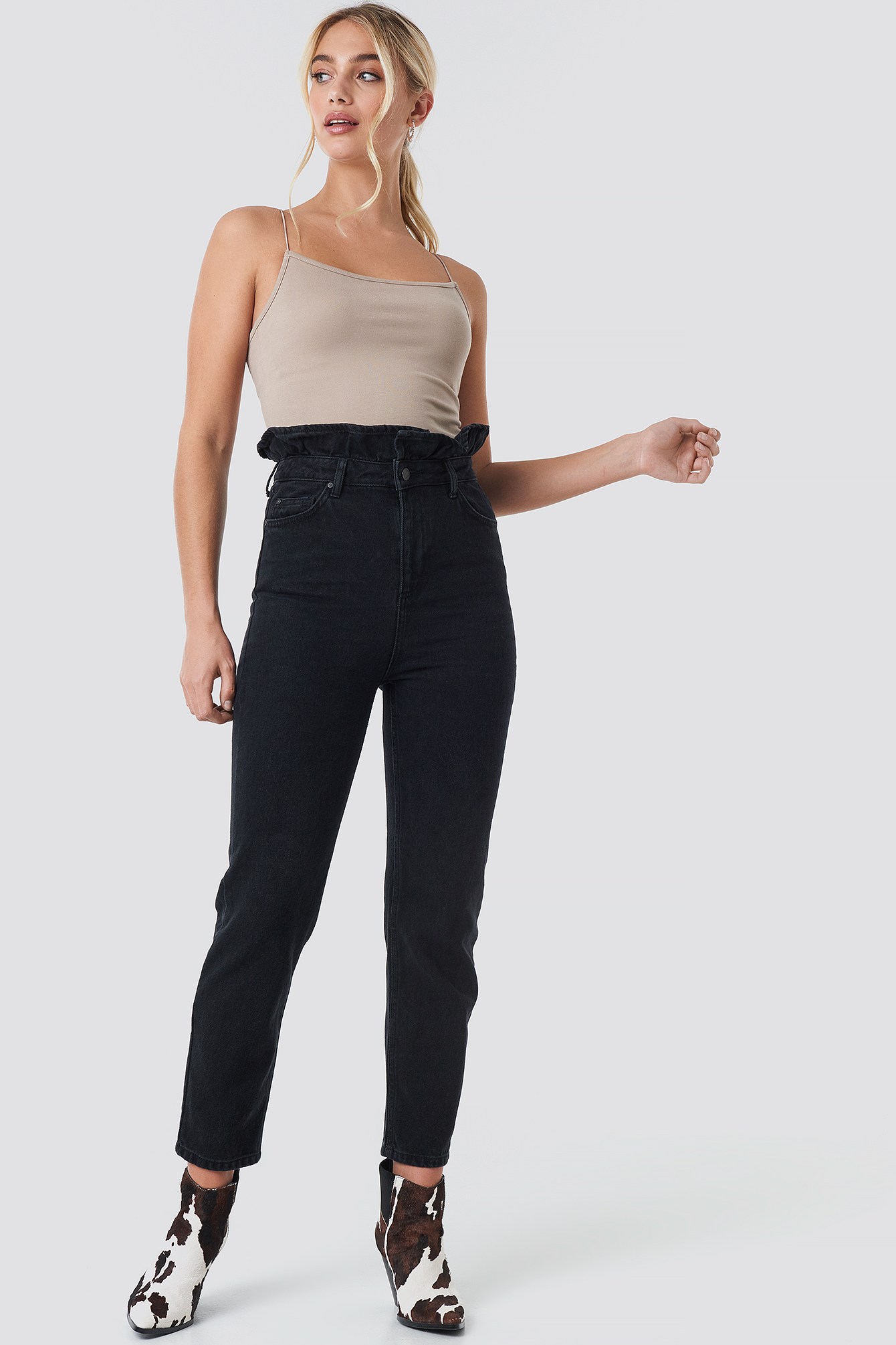 Shaper Detail High Waist Mom Jeans Black