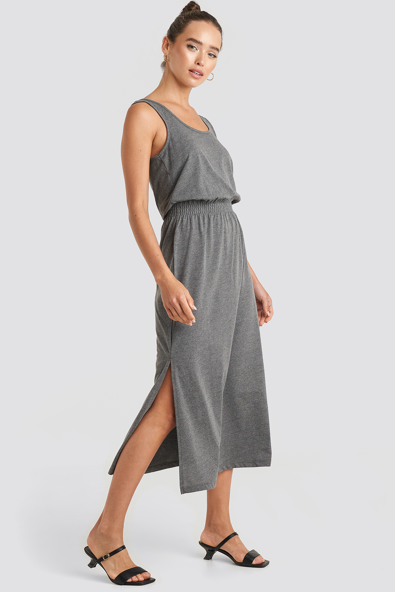 Side Slit Knitted Midi Dress Anthracite